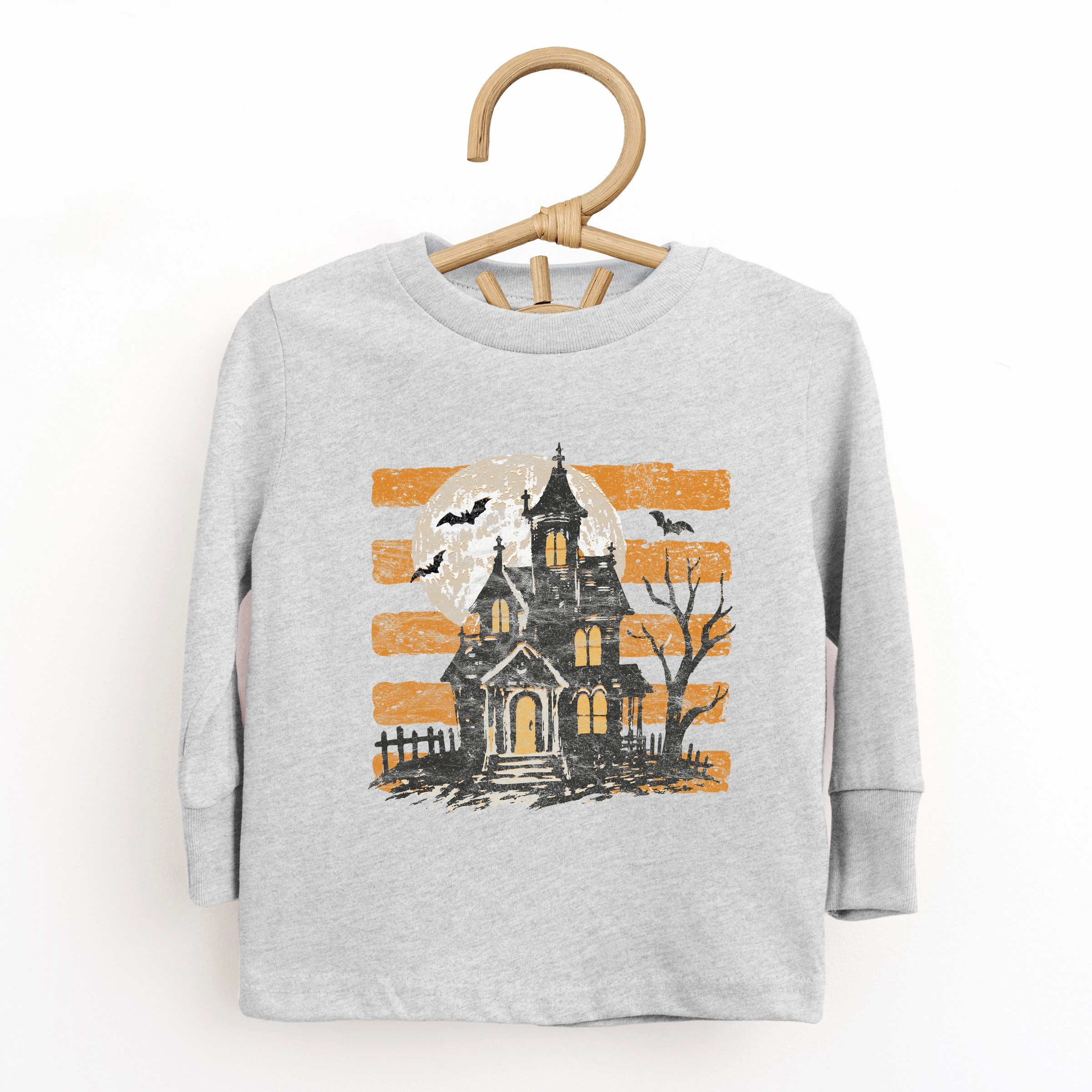 The Juniper Shop - Toddler Long Sleeve Graphic Tee Haunted House Orange Stripes