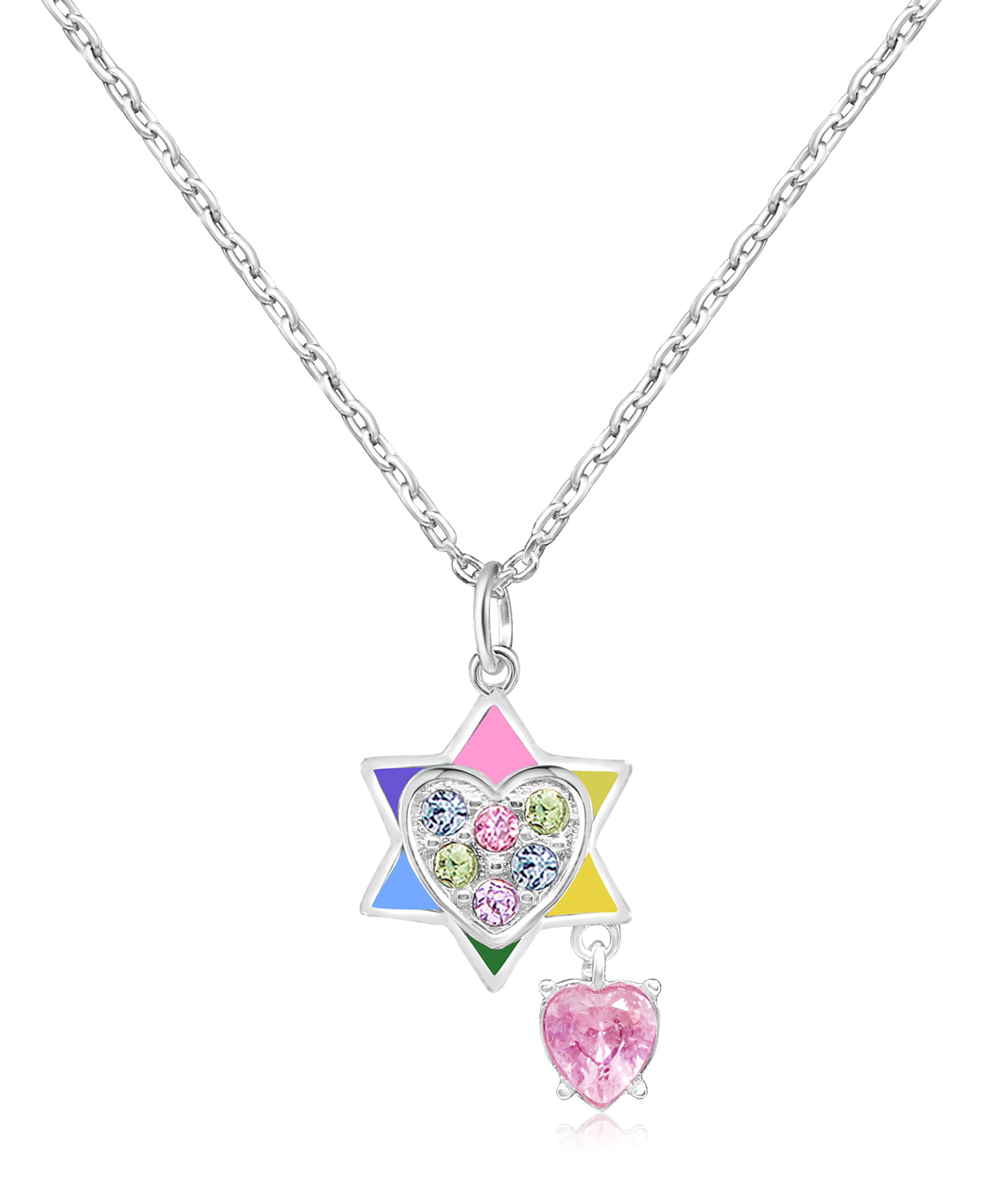 CHANTEUR Girls Star of David Crystal Pendant Necklace - White Gold Palladium Plating, 6"