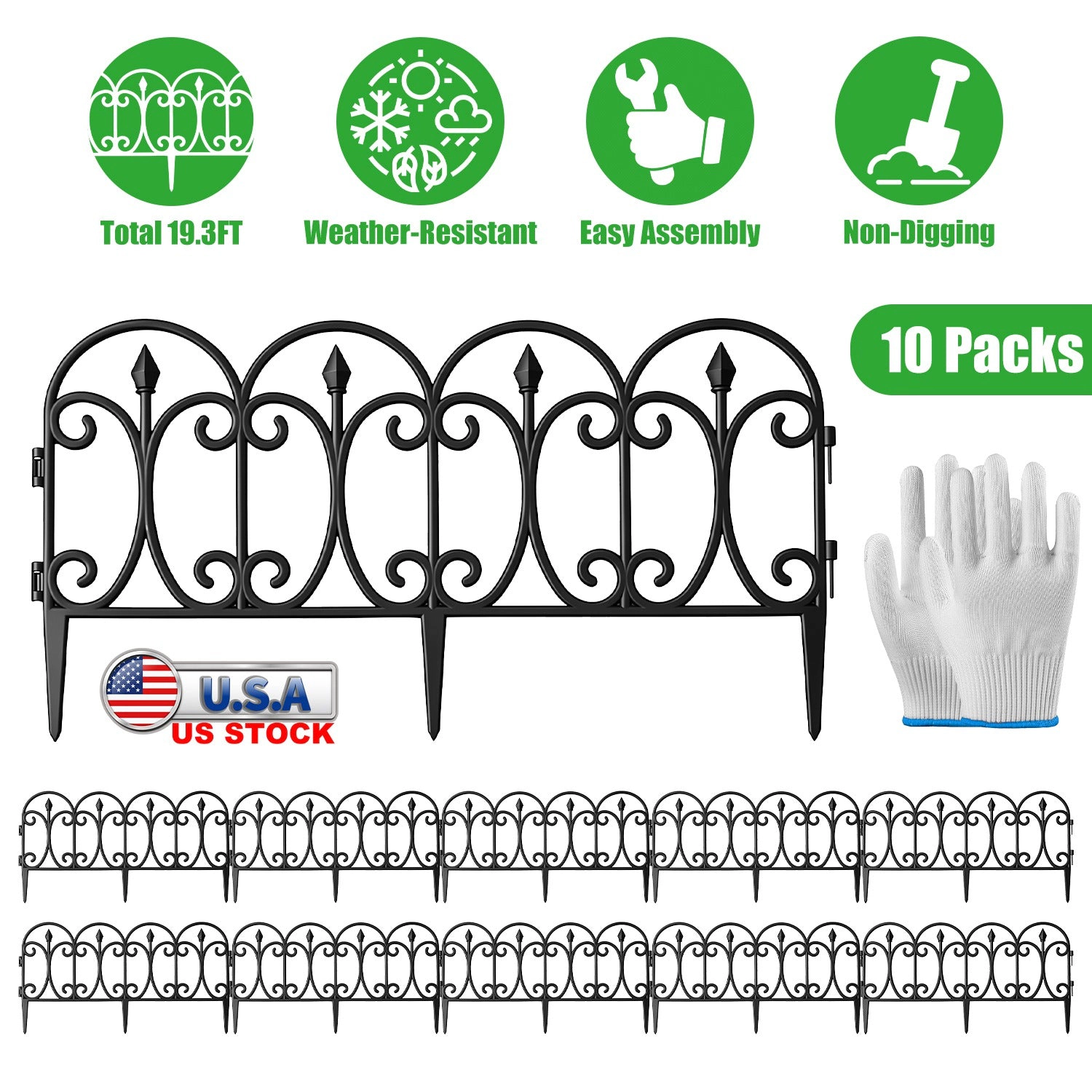 GBruno 10-Piece No-Dig Garden Edging Fence Panels