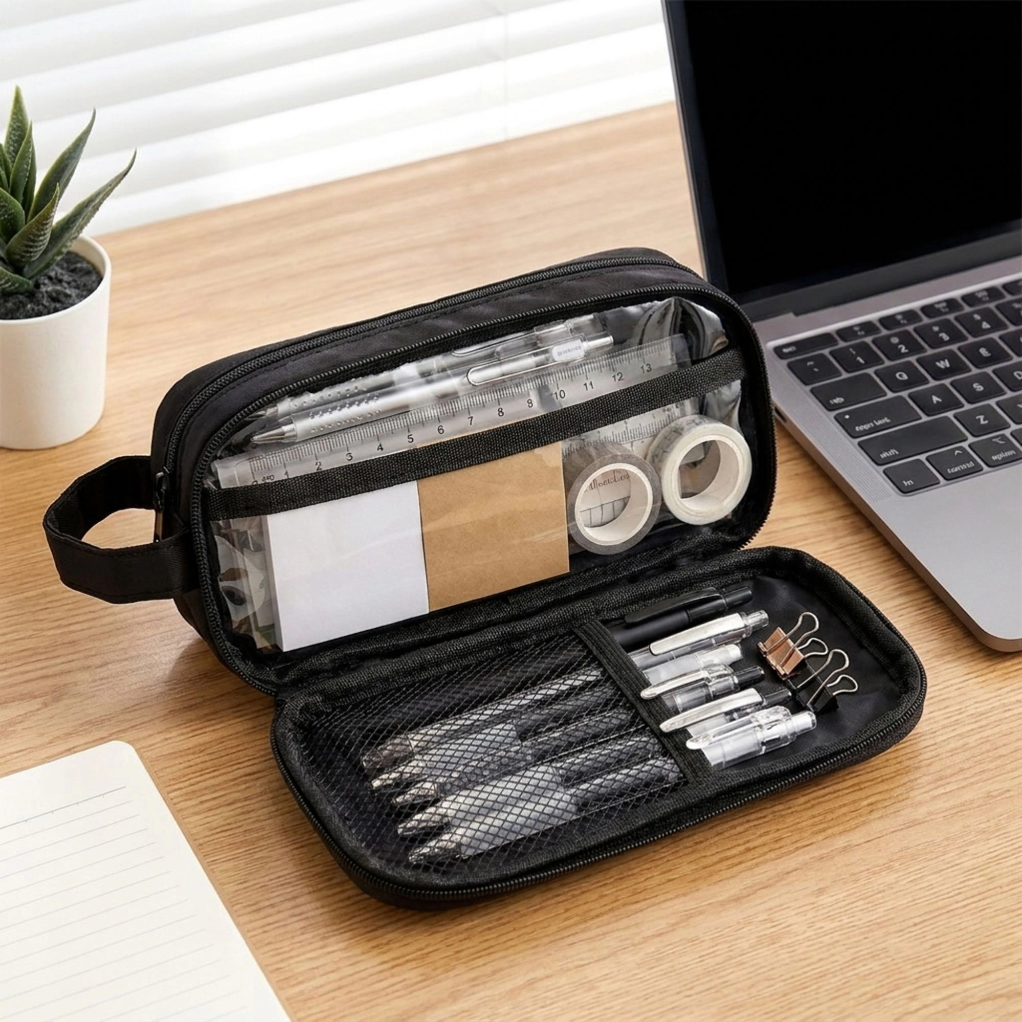Alilang Unisex Large Capacity Pencil Case Double Layer Zipper Pouch with Handle