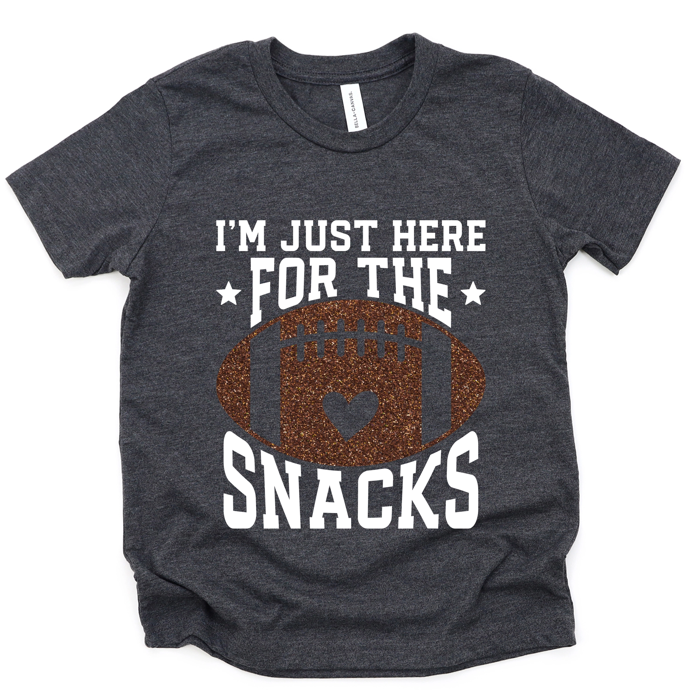 The Juniper Shop - I'm Just Here For Snacks Football Glitter Youth Short Sleeve Graphic T-Shirt