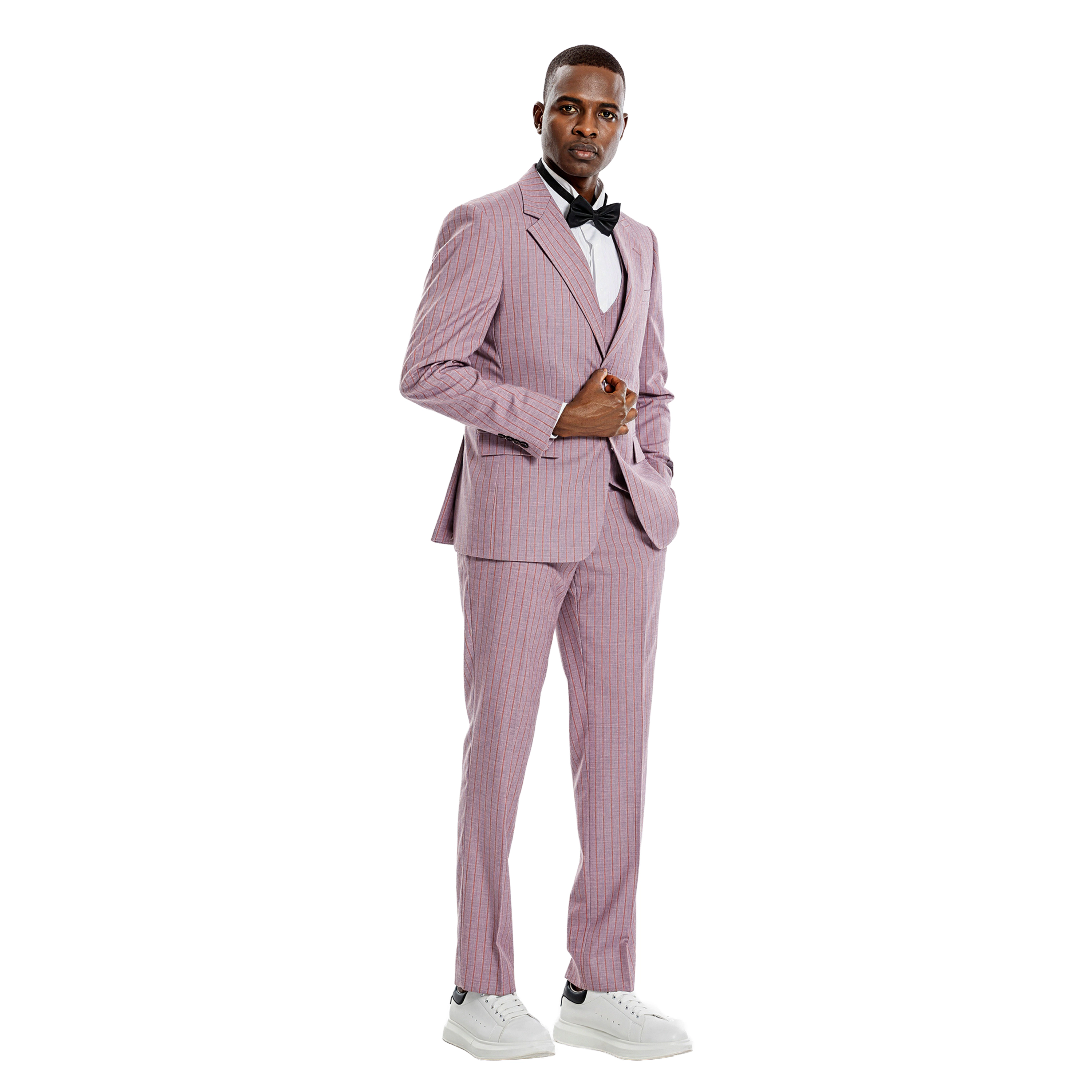 Tazzio Mens Pinstripe 3pc Skinny Fit Suit Set with a Double Breasted Vest