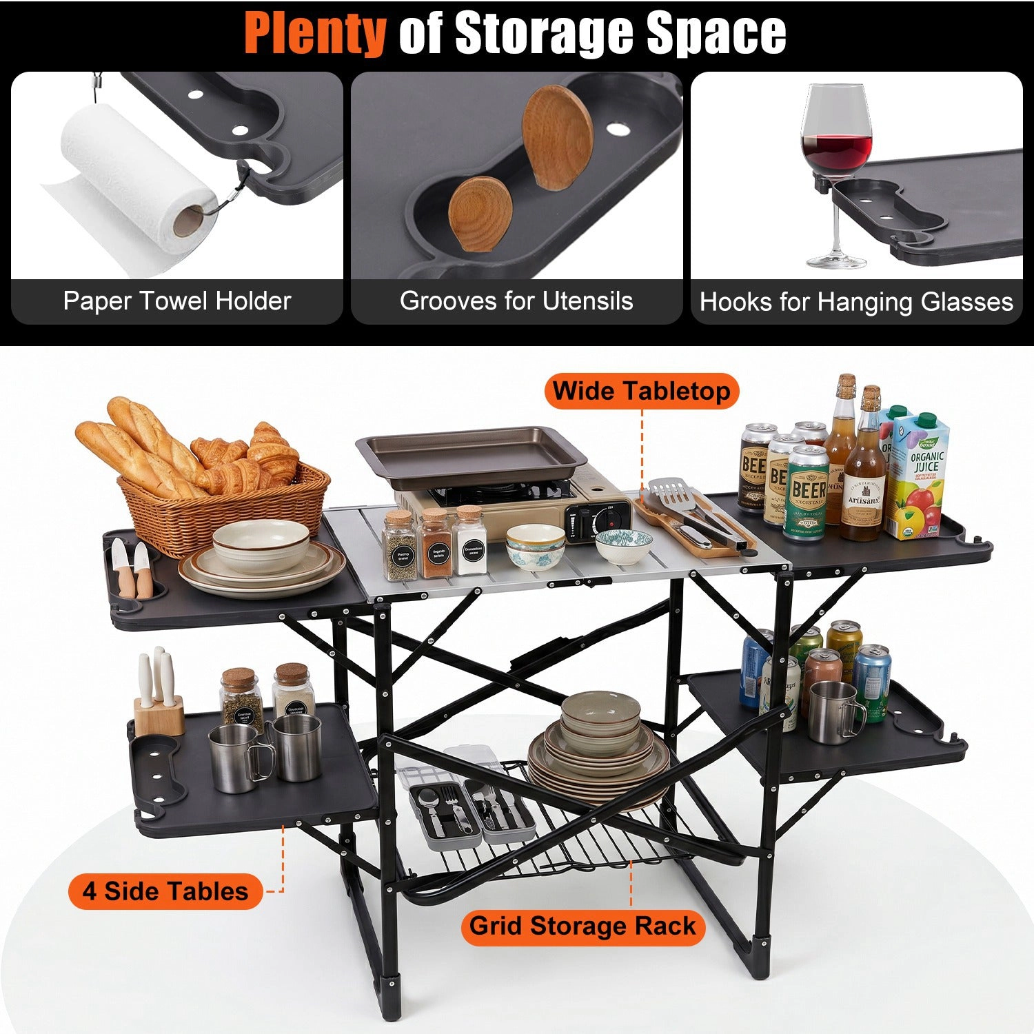 GBruno Folding Camping Kitchen Table With Lamp Post