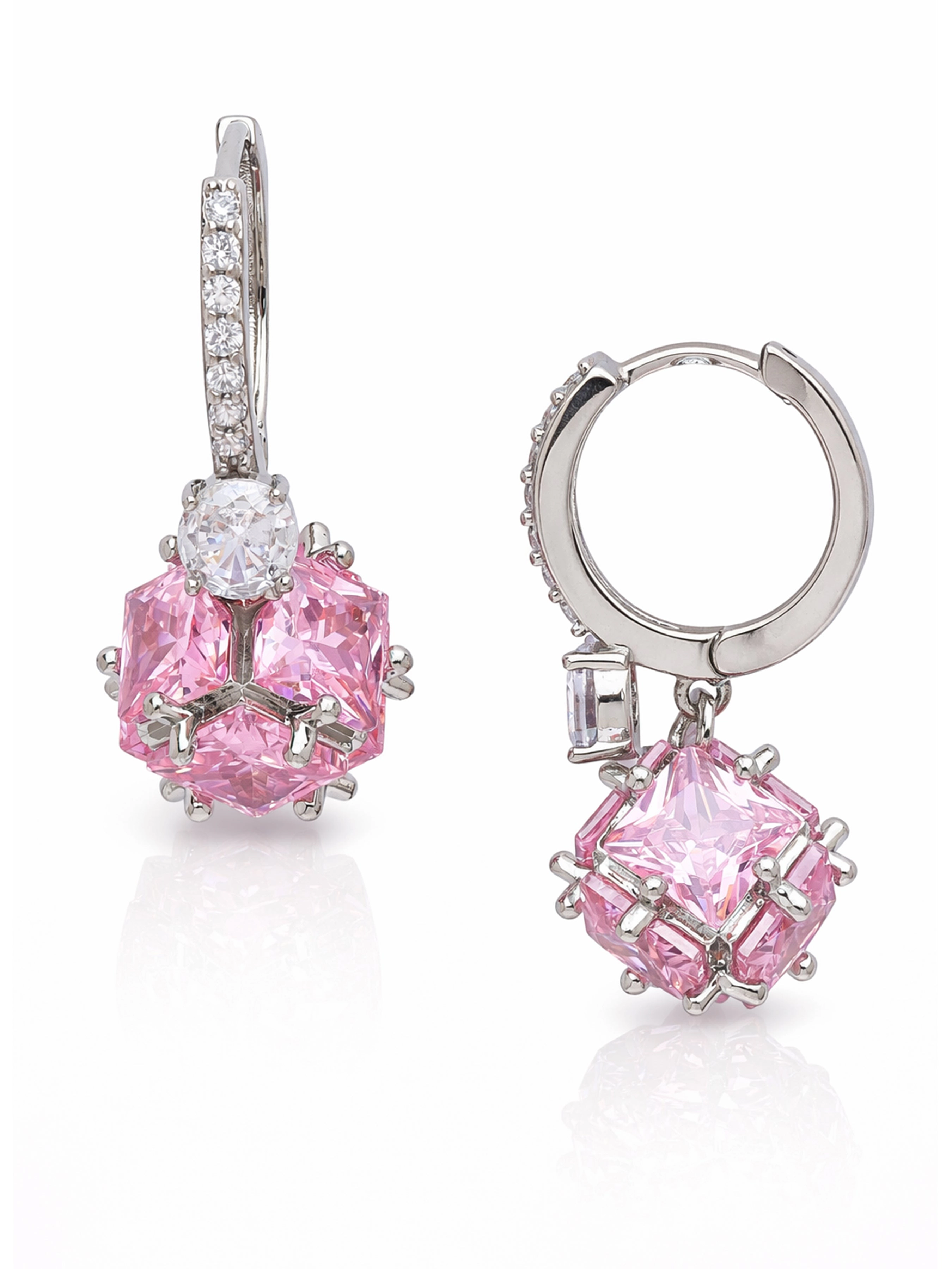 AGP PARIS Womens Crystal Orb Hoop Earrings