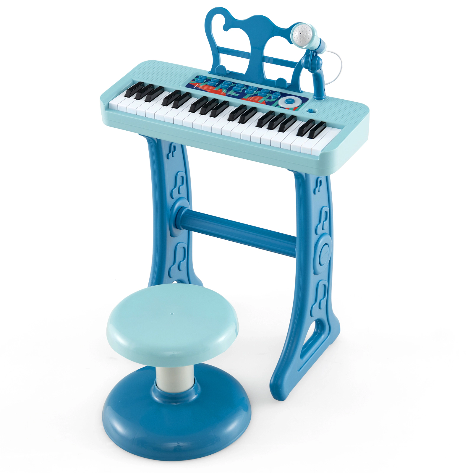 SUGIFT Blue 37-Key Kids Piano Keyboard with Microphone 22 Demo Songs Detachable Legs Music Stand and Stool