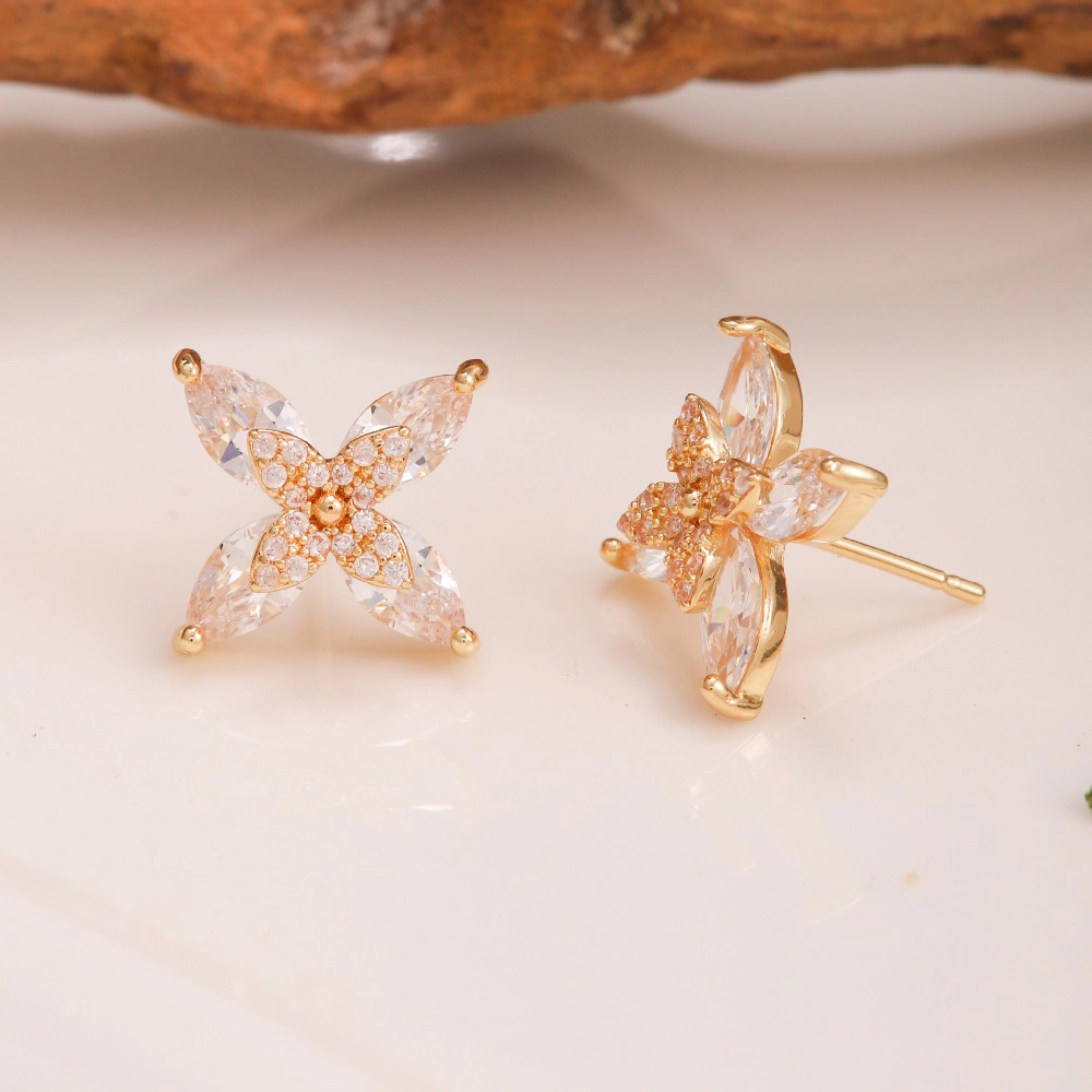 Four Leaf Marquise Cubic Zirconia Flower Stud Earring