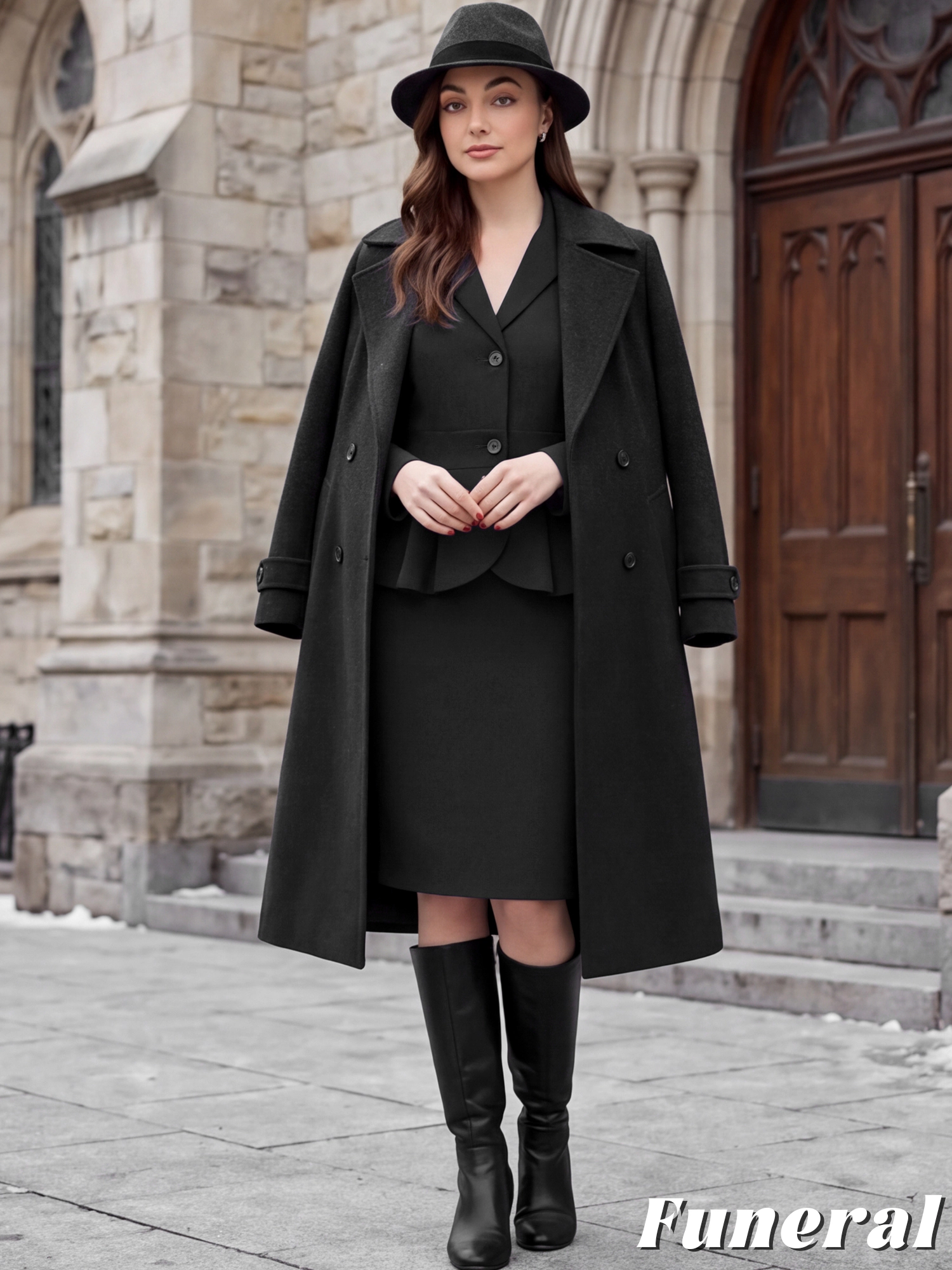 INSPIRE CHIC Women's 2 Piece Long Sleeve Lapel Peplum Blazer Pencil Business Skirt Suit Set