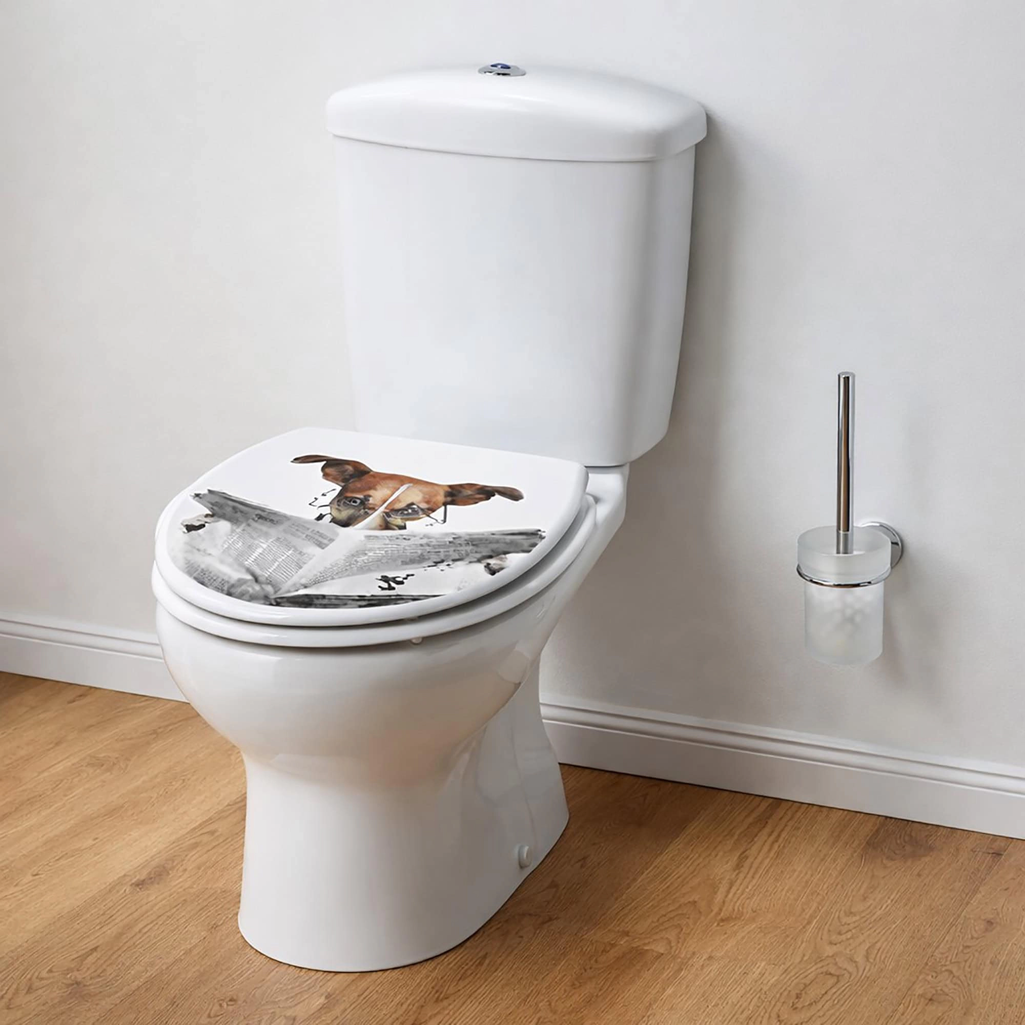 Evideco French Home Goods Jack Russell Printed Elongated Toilet Seat, Adjustable Zinc Hinges