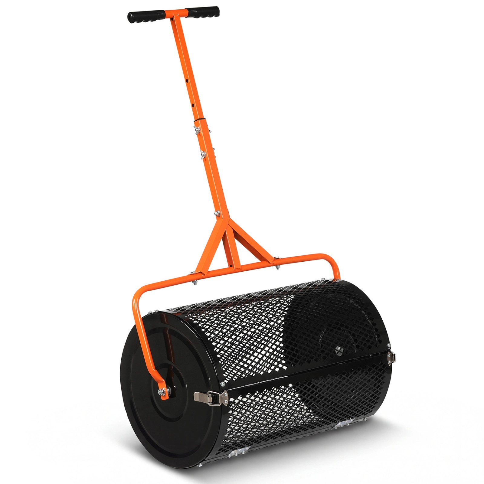 SUGIFT Orange 24-in Compost Spreader Peat Moss Topdressing Roller with 2.7-cu ft Basket and T-Handle