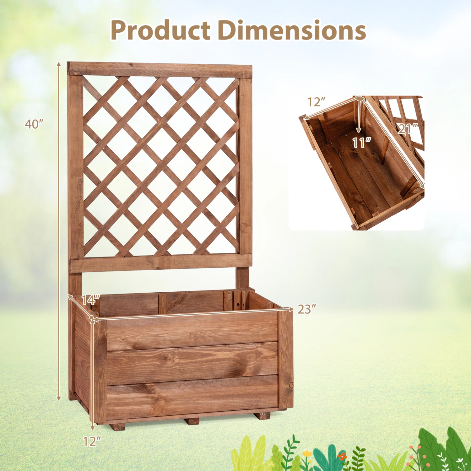 SlickBlue Orange 23 Inch Elevated Garden Bed with Climbing Lattice Trellis