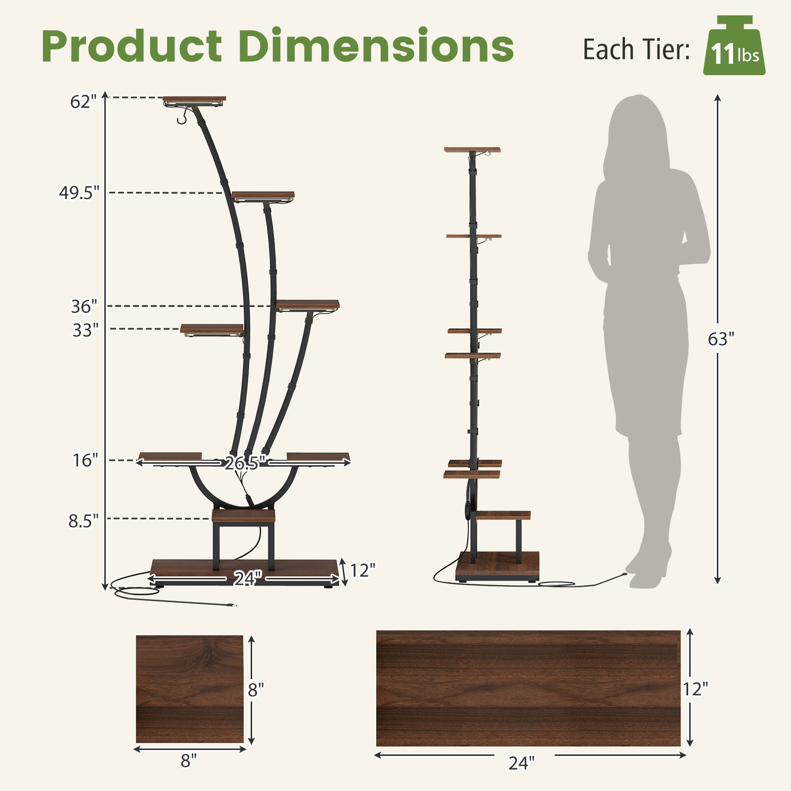SUGIFT 8 Tier Grow Lights Set of 2 Indoor Plant Stand Tall Corner Metal Shelf