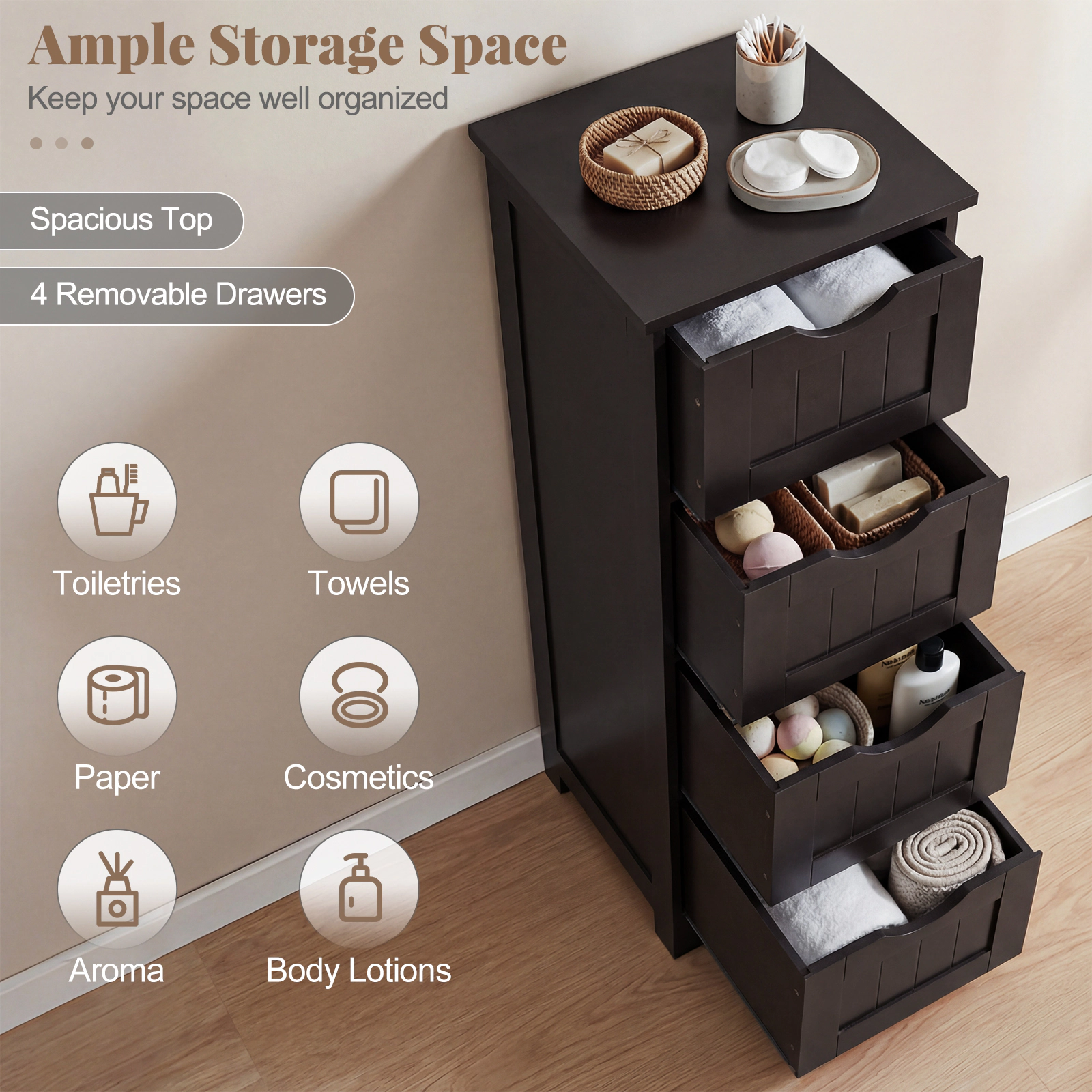 SlickBlue Freestanding Bathroom Cabinet with Deep Storage Drawers