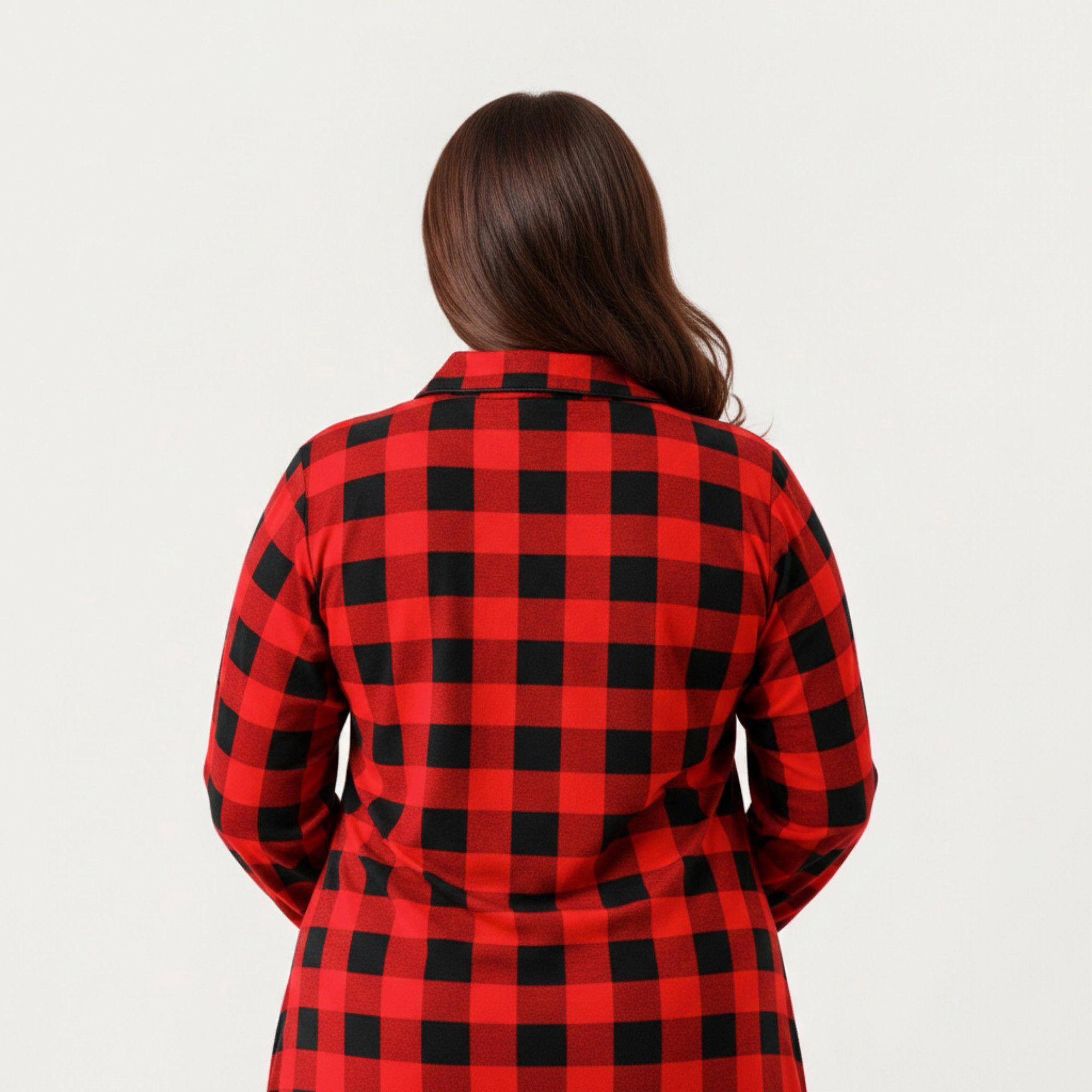 Anna-Kaci Women's Plaid Long Sleeve Midi Sleep Shirt Brushed Texture Button Front and Relaxed Loose-Fit Silhouette