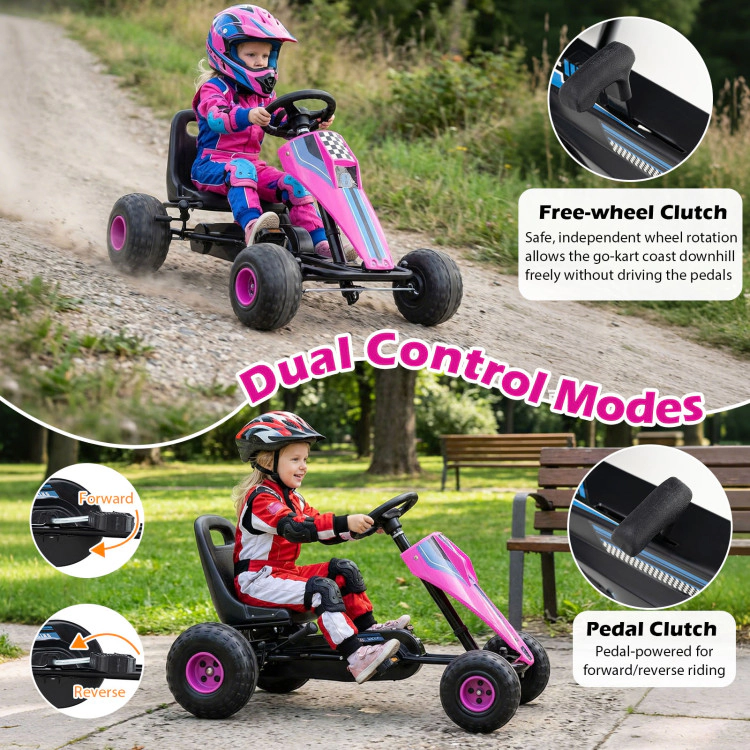Hivvago 4-Wheel Ride On Toy Pedal Go Kart for Kids with Steering Wheel and Safe Handbrake