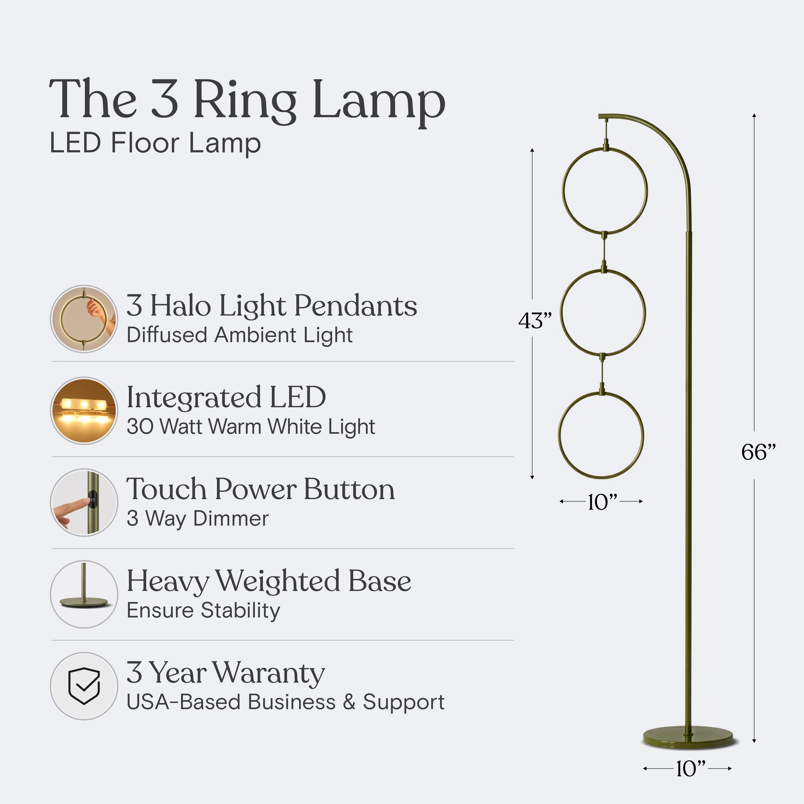 Brightech 3 Ring Lamp LED Halo Ring Floor Lamp