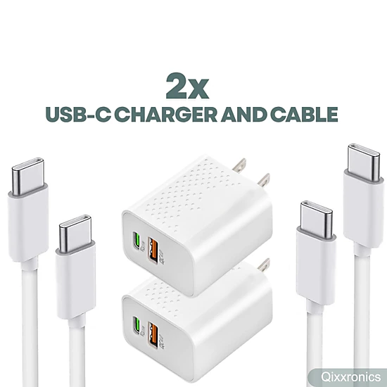 Qixxronics USB C Fast Charger 35W, 6ft TypeC Cable for iPhone 16/17/15, Google Pixel, Motorola, Samsung Galaxy [2PCS]