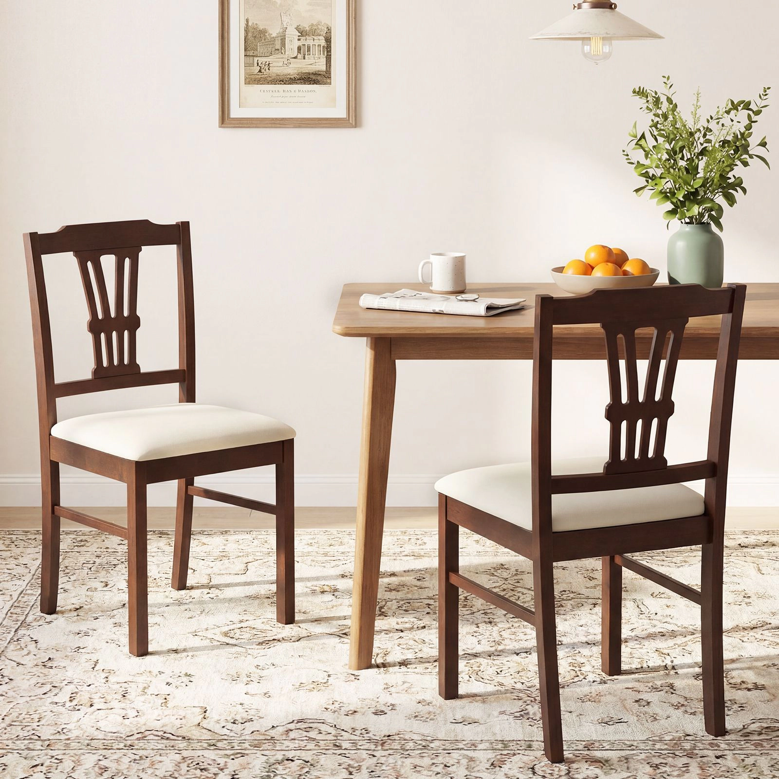 SlickBlue Set of 2 Wooden Dining Chairs with Upholstered Seat