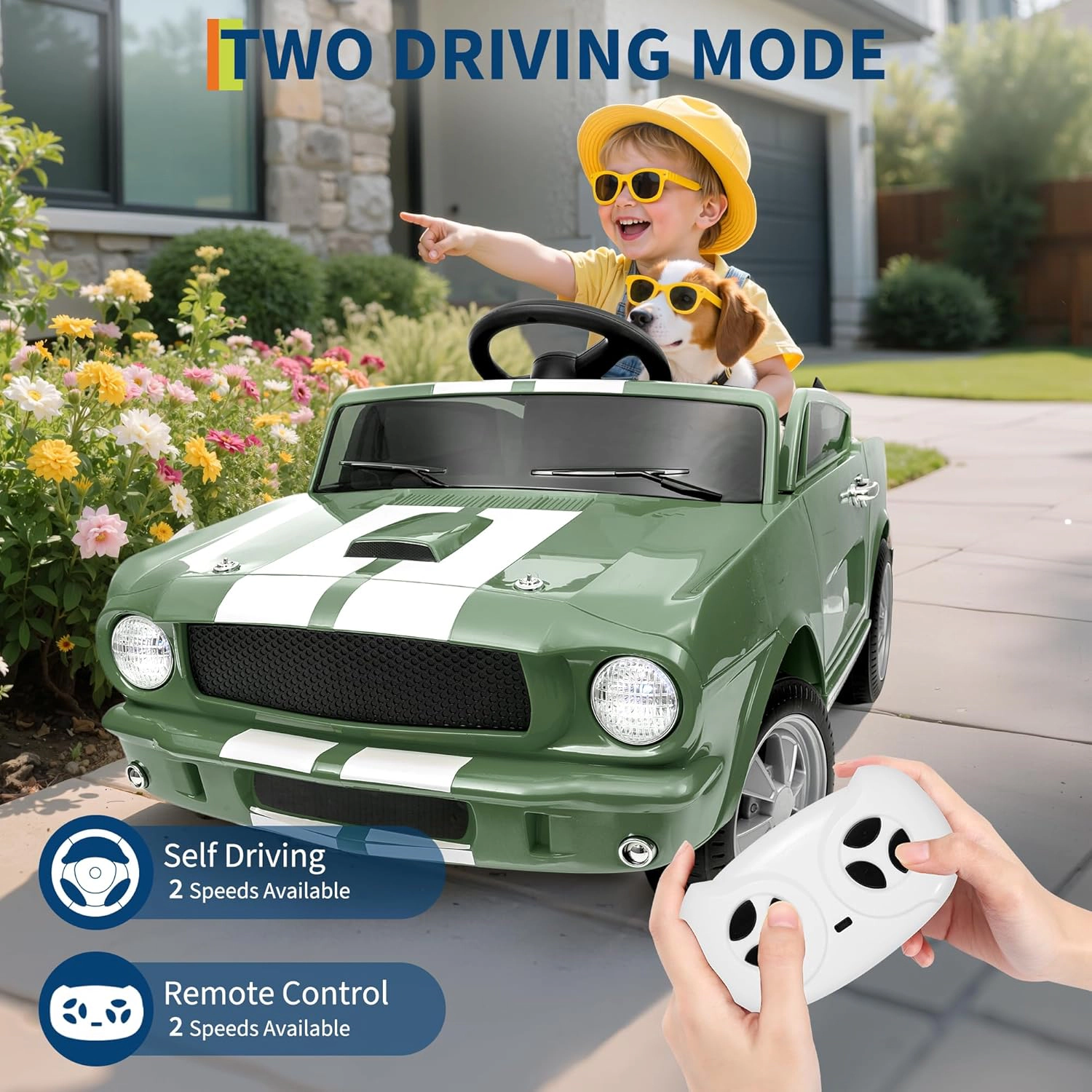 12V Licensed Shelby GT350 Ride On Car, Ford Kids Electric Vehicle with Remote Control, Safety Belt,2 Speeds,LED & Music