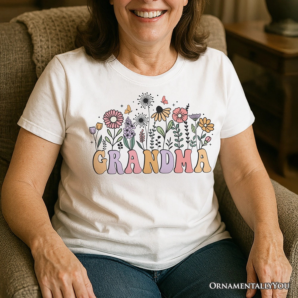 OrnamentallyYou Womens Retro Flowers Grandma Mothers Day T-Shirt