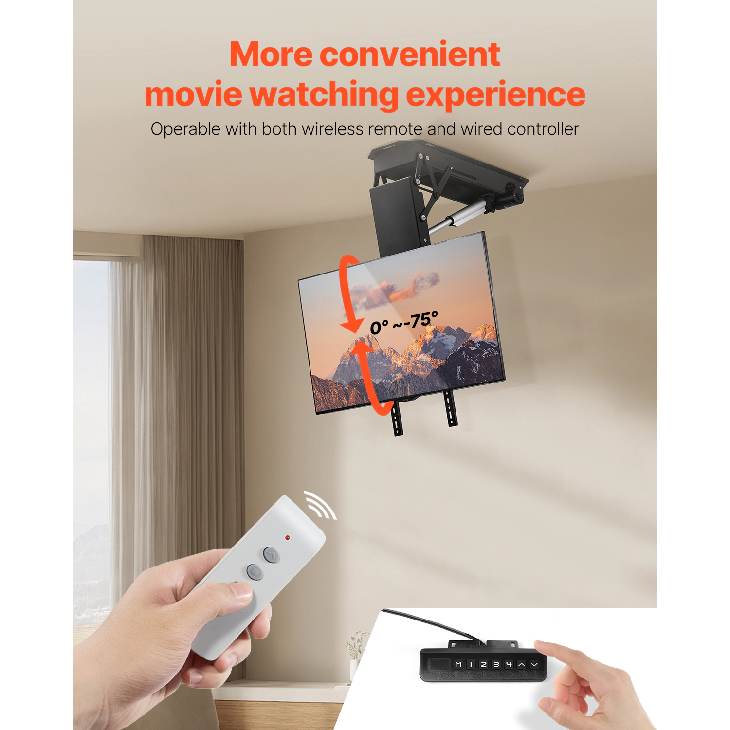 HONGGE Motorized TV Mount Bracket with Adjustable Electric Bracket for TVs