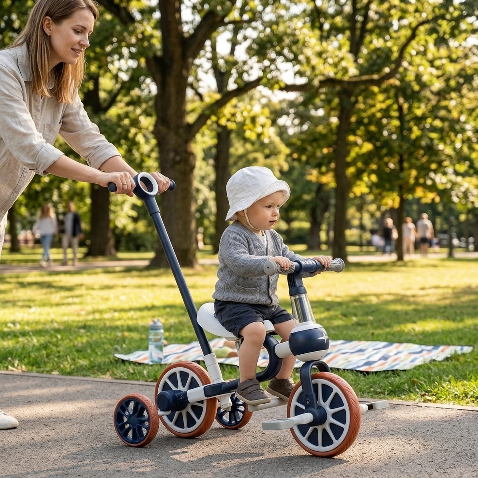 4-in-1 Kids Trike Adjustable Parent Push Handle Detachable Pedals Training Wheels Toddler Balance Bike Ages 2-4 Navy
