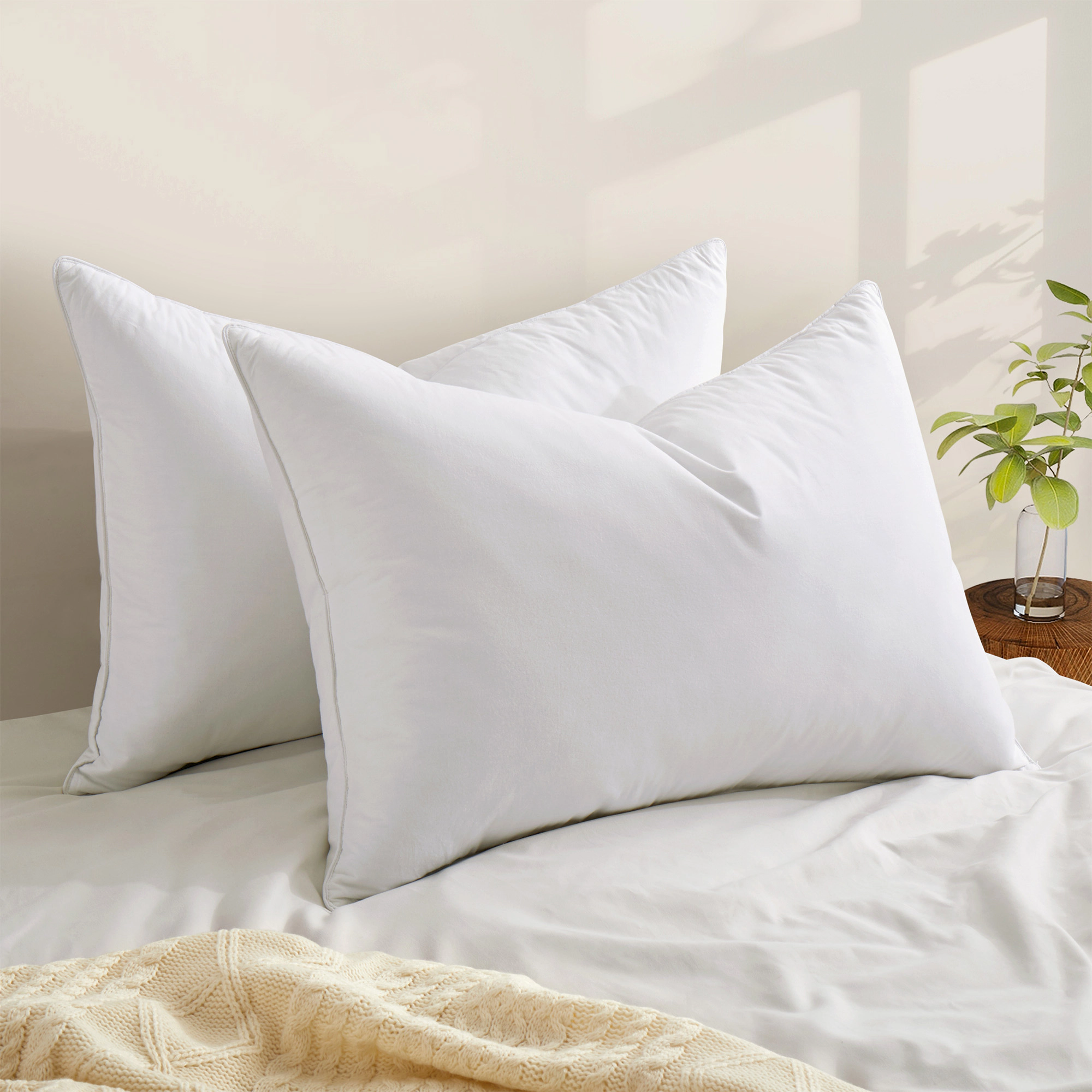 PEACENEST Down Blend Pillows Set of 2 with 100% Cotton Cover