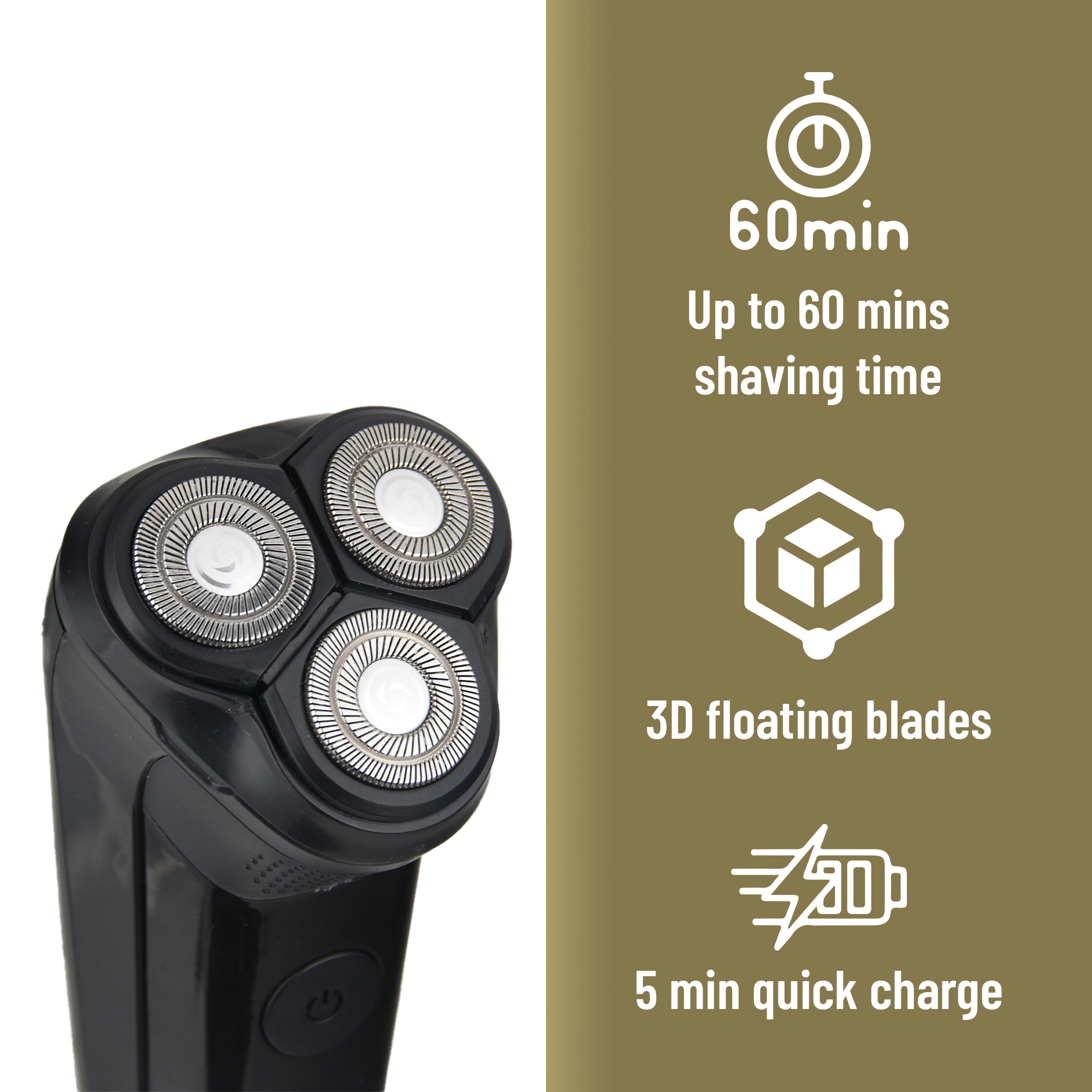 Pursonic Men's Rechargeable Electric Shaver with 3D Floating Blades & Double Ring Knife Net for Precision Grooming