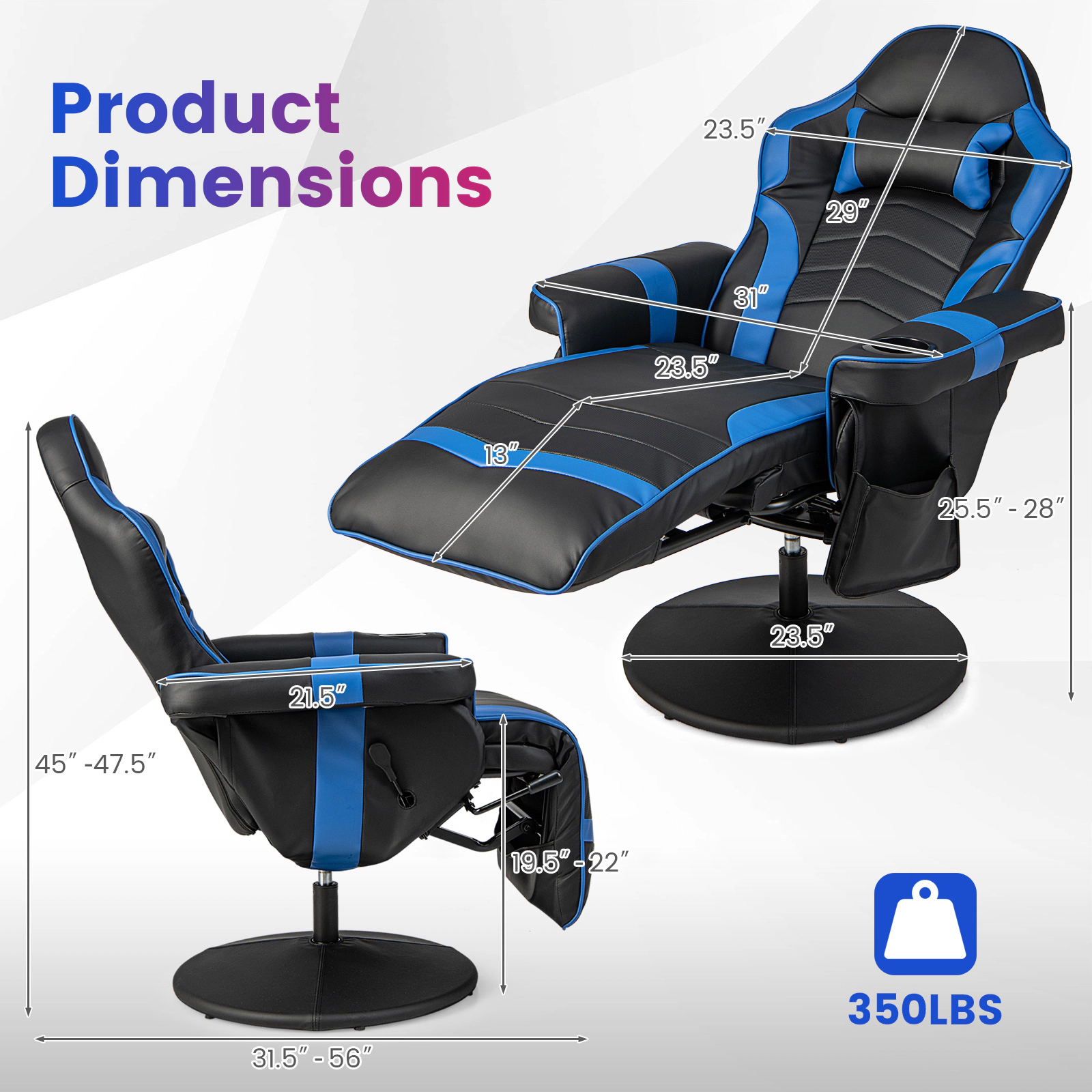 SUGIFT Massage Gaming Recliner Chair with Extendable Footrest and Swivel Base