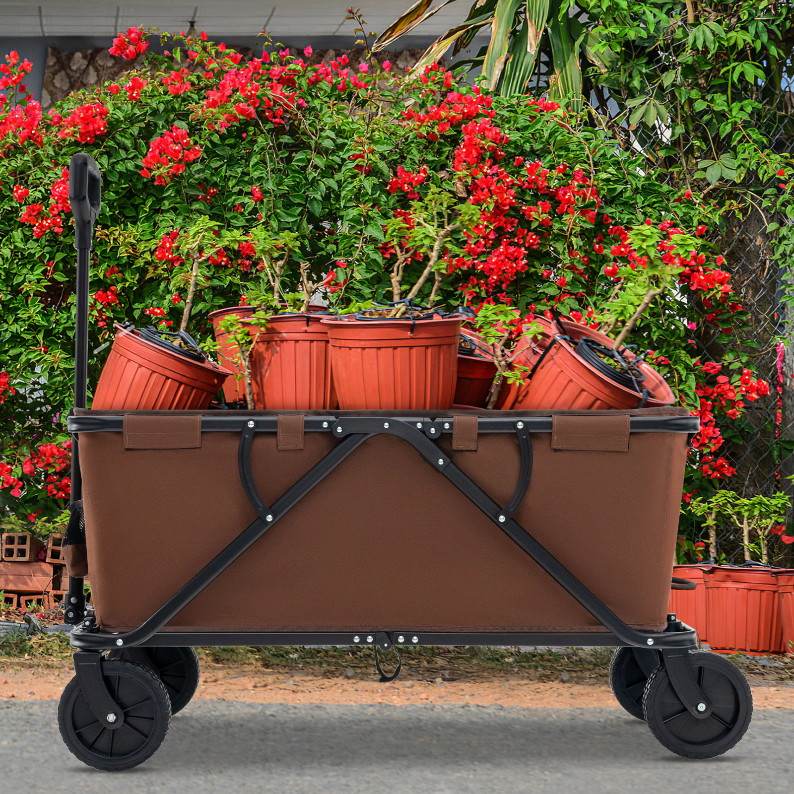 SUGIFT Coffee 45 Gallon Collapsible Folding Utility Wagon with Adjustable Handlebar 38-in W 20-in D 14-in H