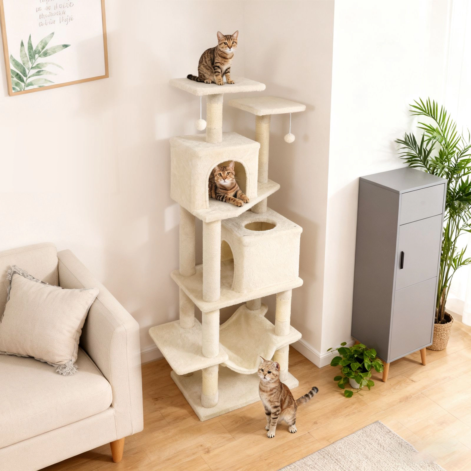 SlickBlue Multi-Level Cat Tower with Hammock, Condos and Perches