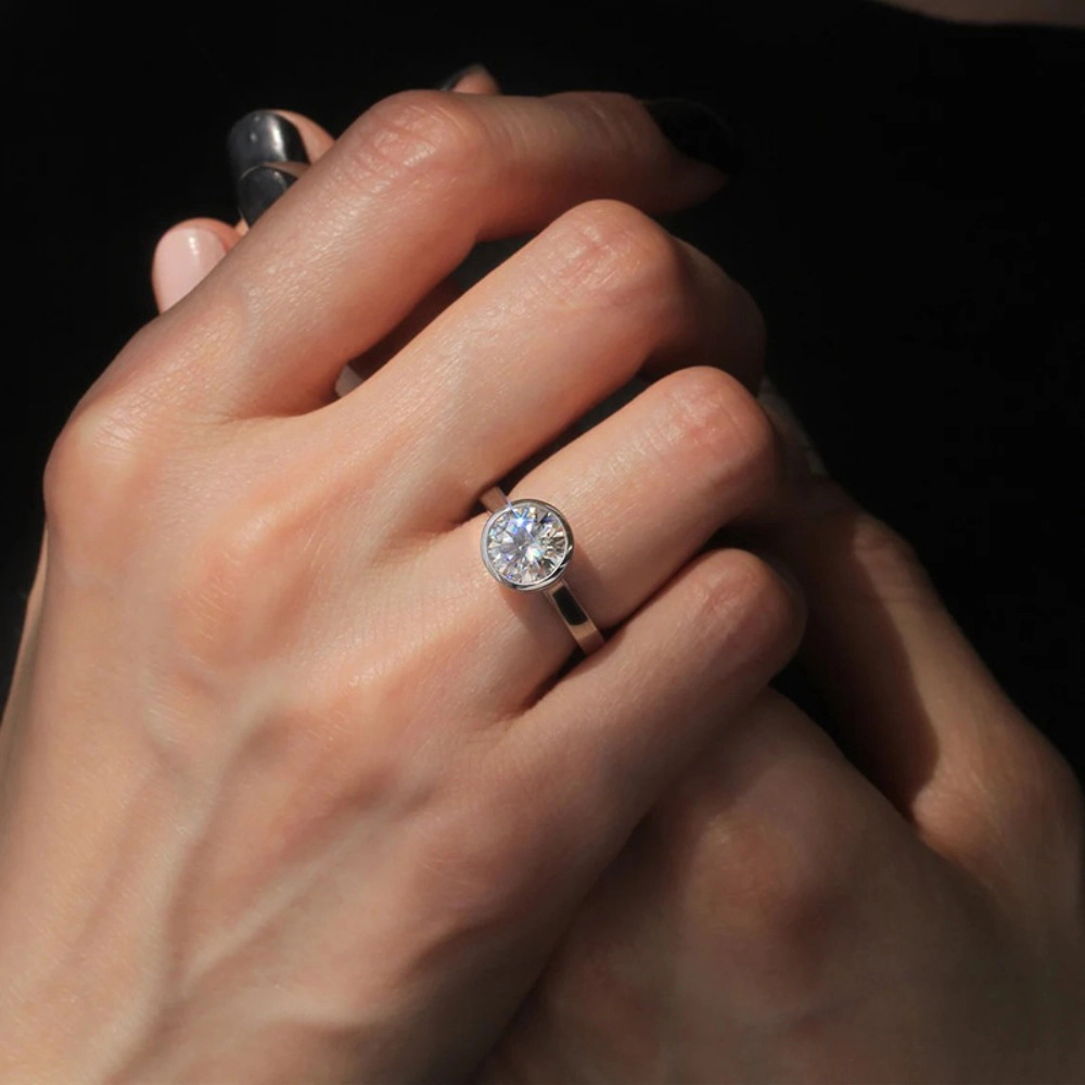 Wardrobe Whimsy Round Bezel Set Cubic Zirconia Solitaire Ring Minimalist Promise Ring for Women