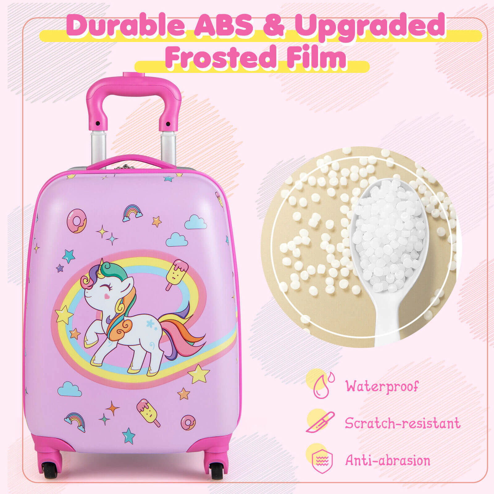 SUGIFT Kids Carry-on Hardside Luggage with 12.5-in Suitcase and 13-in Backpack Pink
