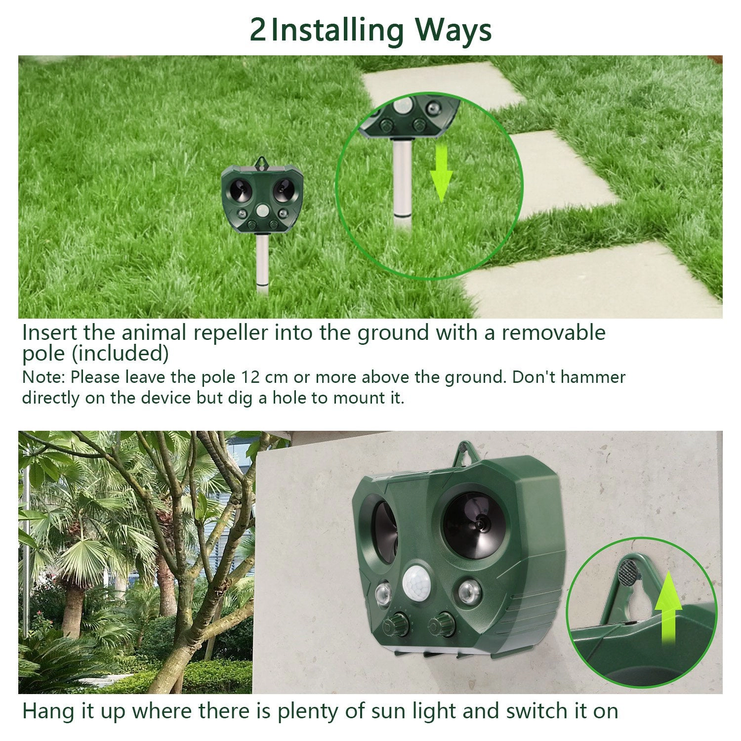GBruno Solar Ultrasonic Animal Repeller With Motion Sensor