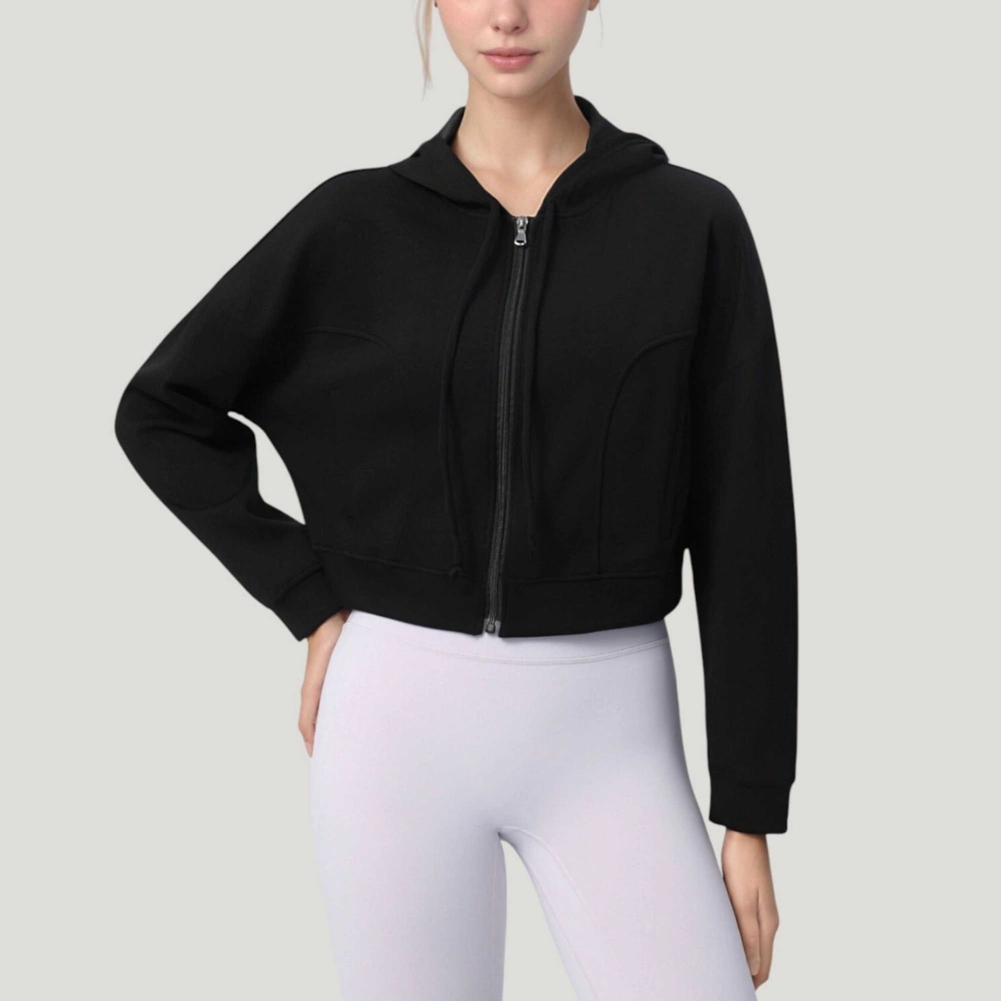 Anna-Kaci Women's Zip Front Cropped Hood Designie with Long Sleeves and Drawstring Design