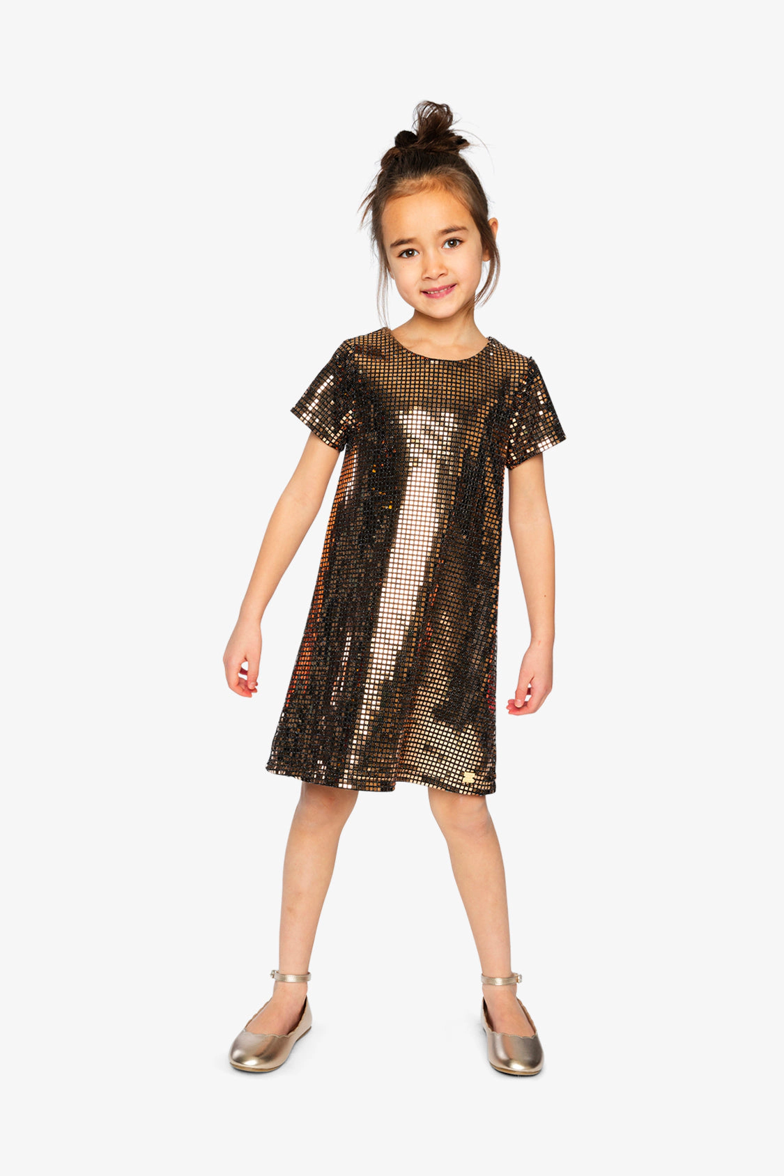 Deux par Girls Short Sleeve A-Line Lurex Jersey Dress