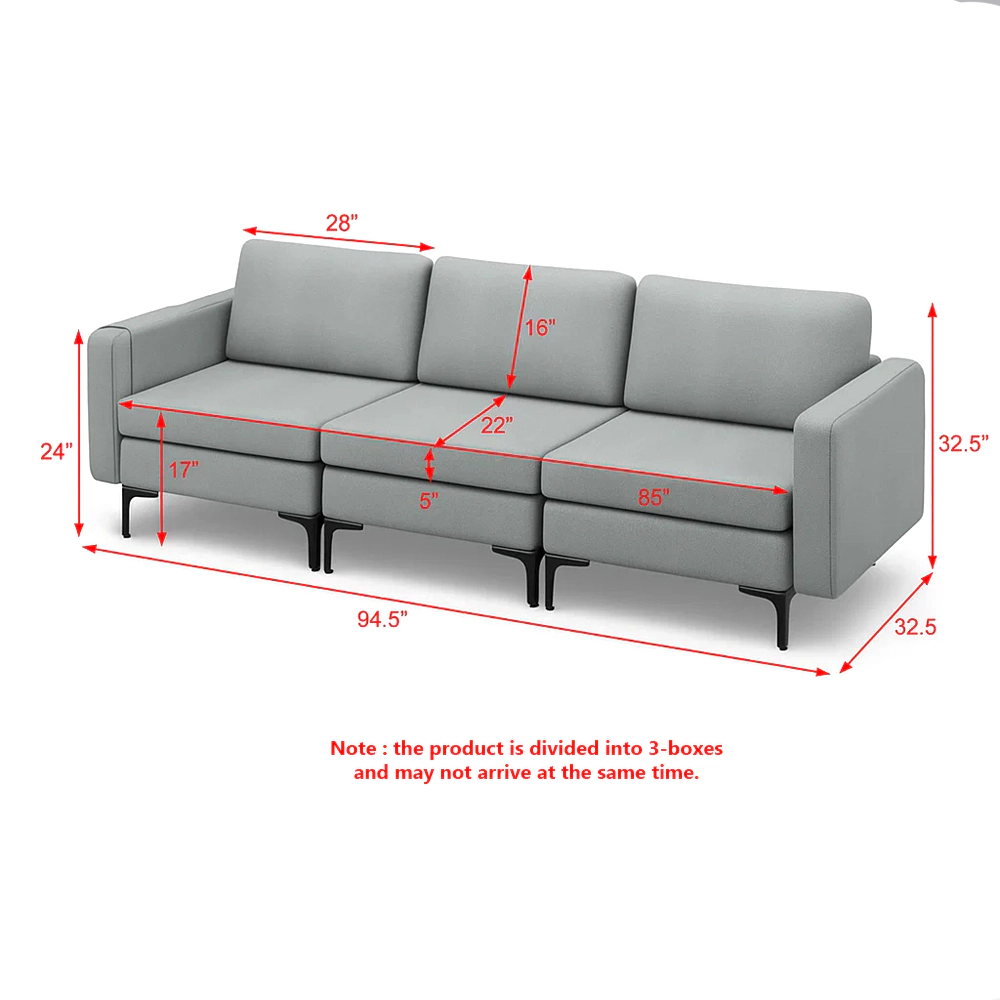 Hivvago 3-Seater Convertible Sofa with Built-in USB Ports and Side Magazine Pockets
