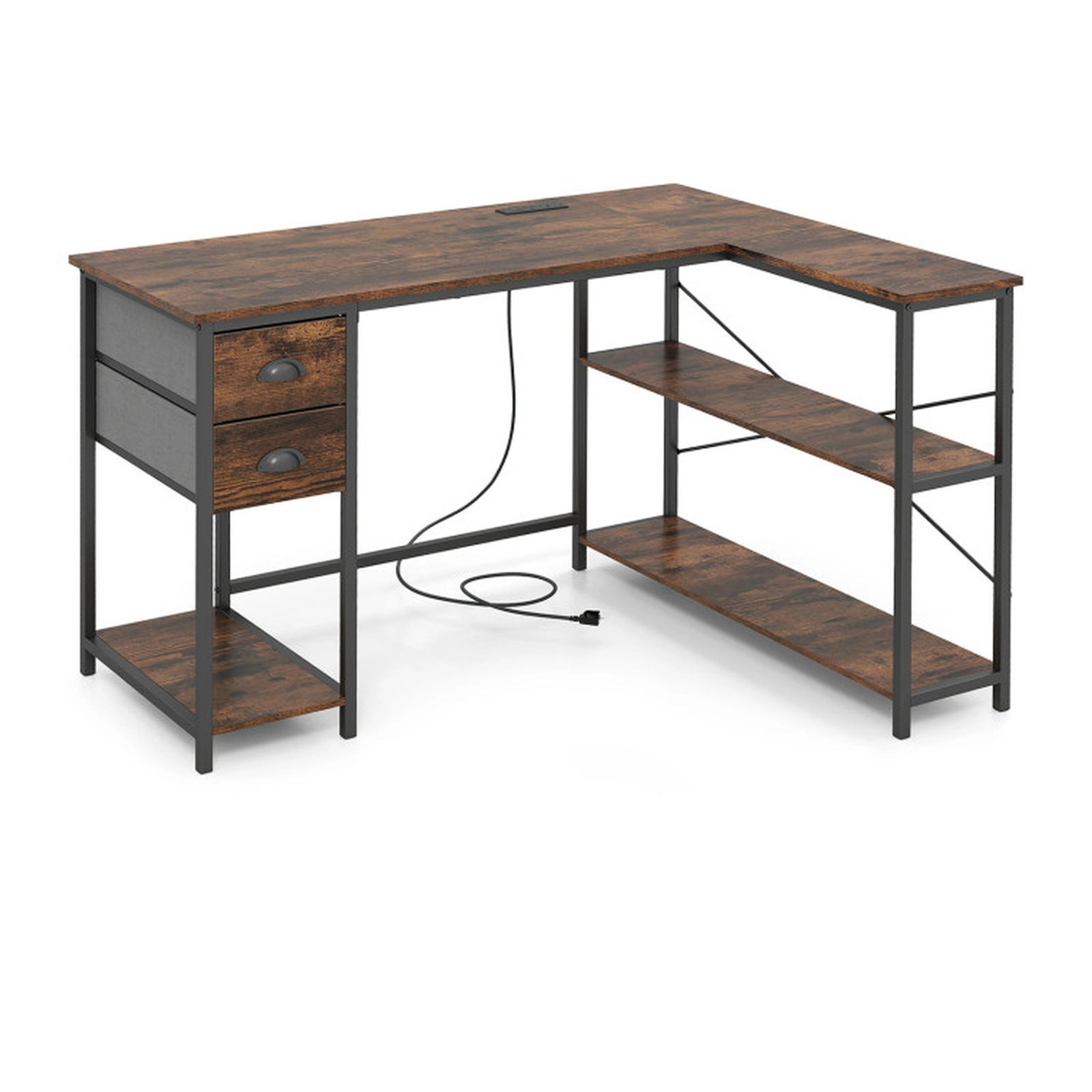 SUGIFT L Shaped Computer Desk with Charging Station Corner Workstation 110-lb Tabletop Capacity