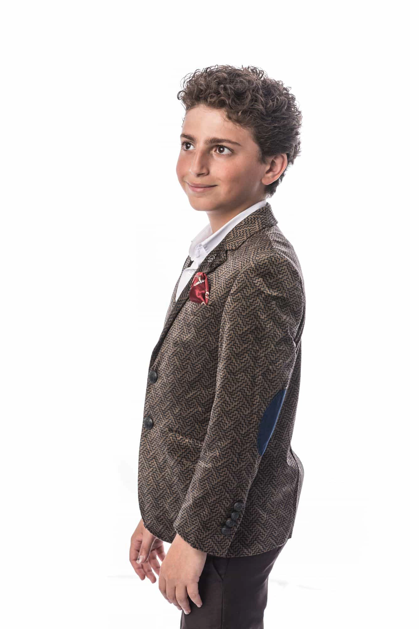 Elie Balleh Boys Slim Fit Printed Velvet Blazer