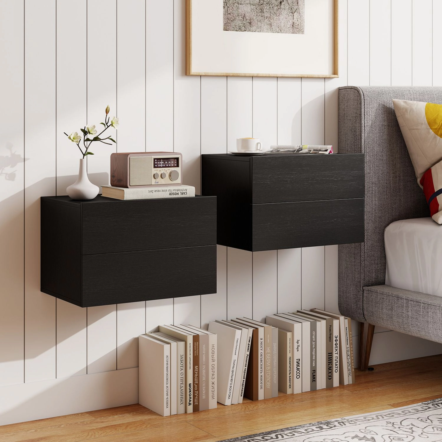 SlickBlue Floating Nightstand with 2 Drawers Wall Mounted Bedside Table