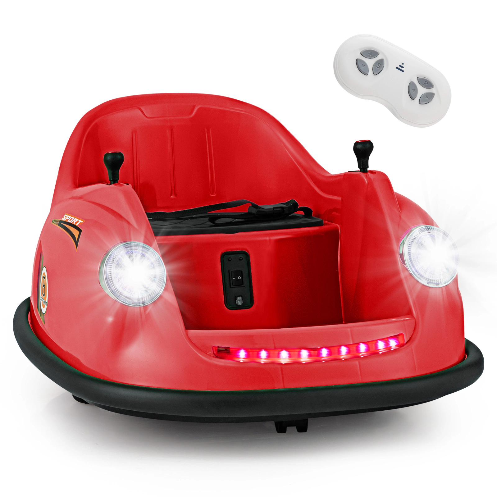 SUGIFT 12V 44-lb Capacity Red Kids Ride On Bumper Car with 360-Degree Spin Joysticks and Parent Remote Control