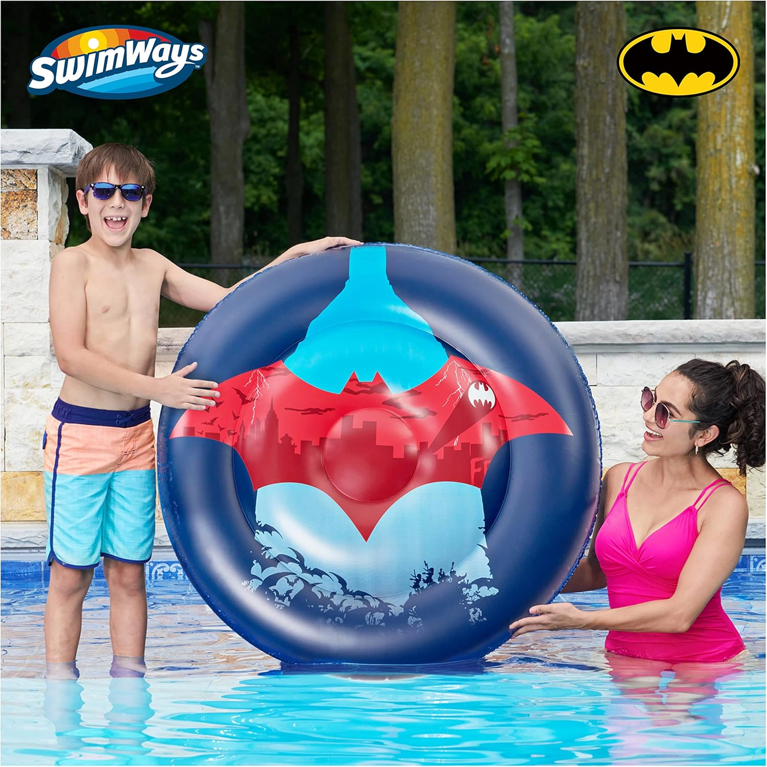 Spin Master DC Batman Reversible Boat Float - 40 x 40 x 8 in PVC Inflatable for Kids