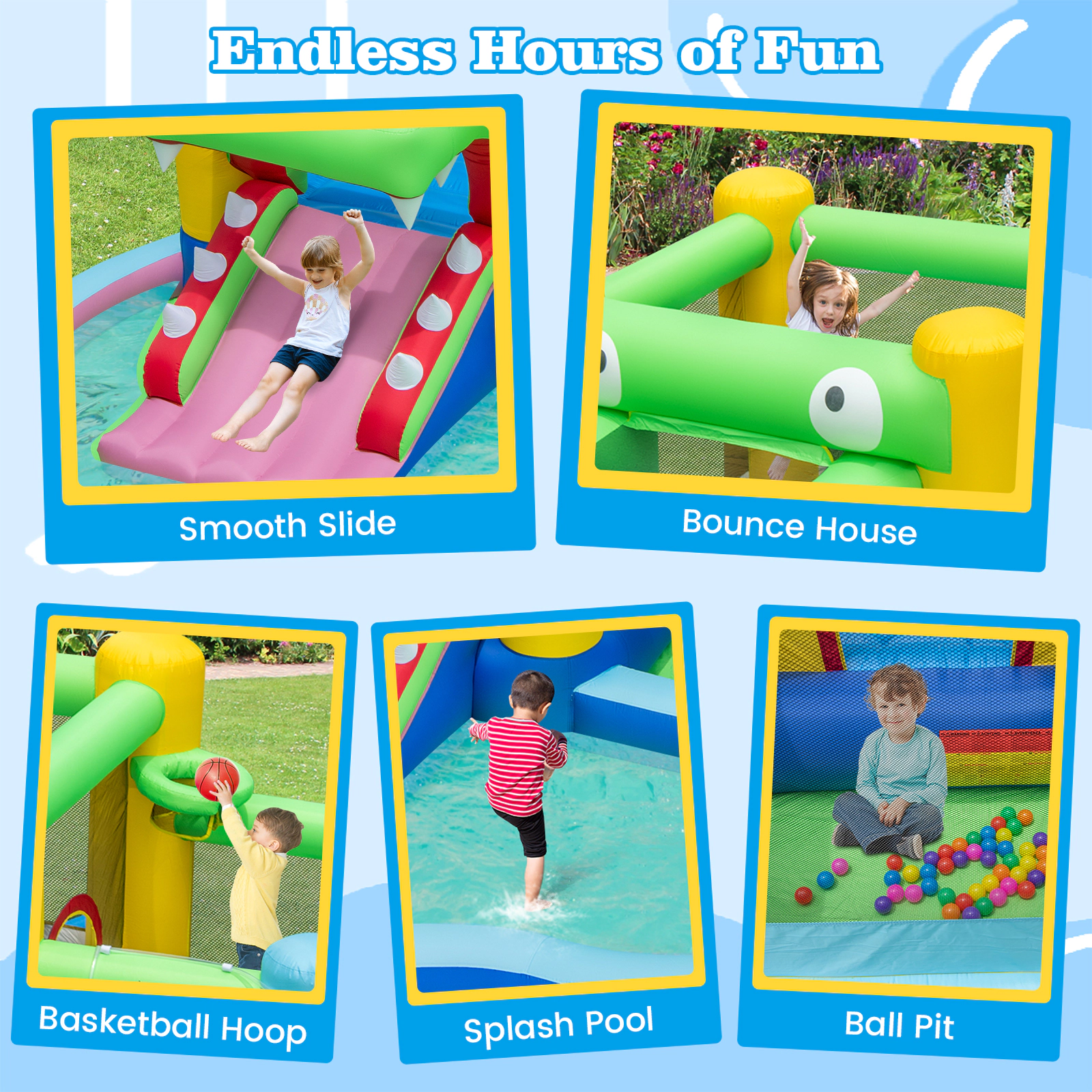 Hivvago Inflatable Bounce House with Slide and Splash Pooland and 680W Blower