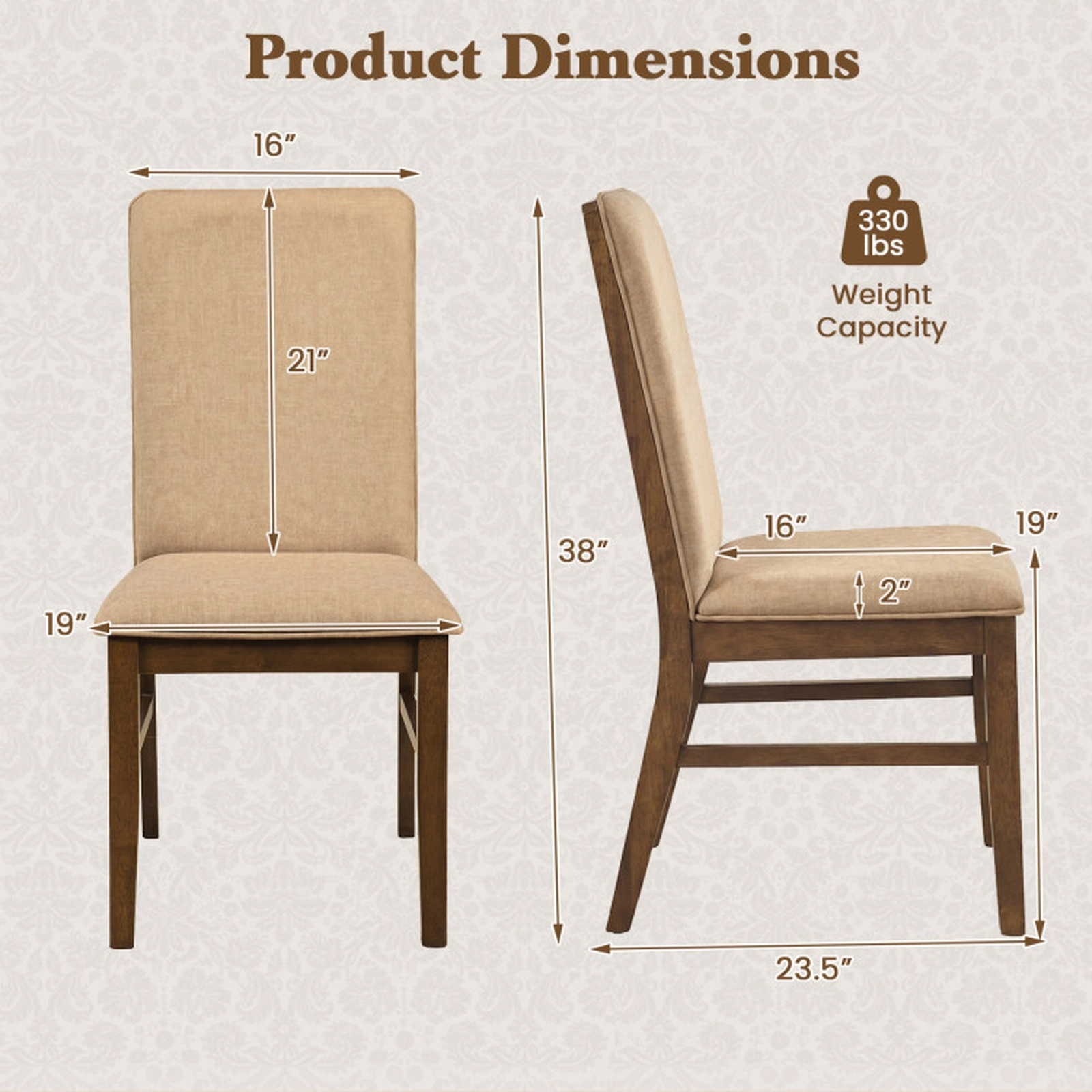 SUGIFT Set of 4 Brown Upholstered High Back Dining Chairs with Linen Seat 23.5-in W 38-in H 330-lb Per Chair