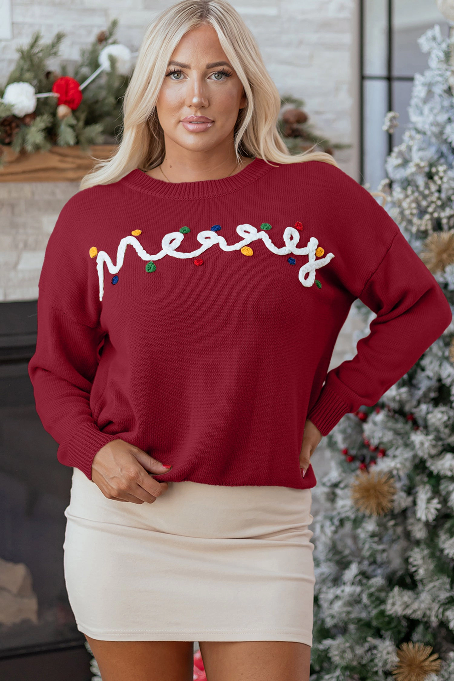 Threaded Pear Women's Jade Christmas Drop Shoulder Sweater