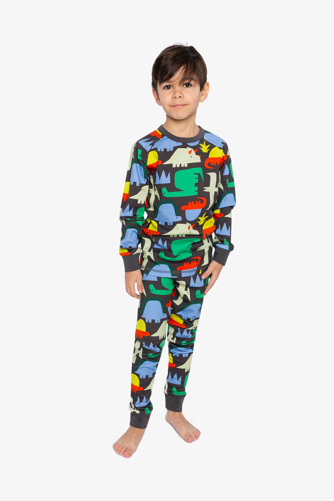 Deux par Boys Organic Cotton Animal Print Two Piece Pajama Set with Raglan Sleeve Top and Pants