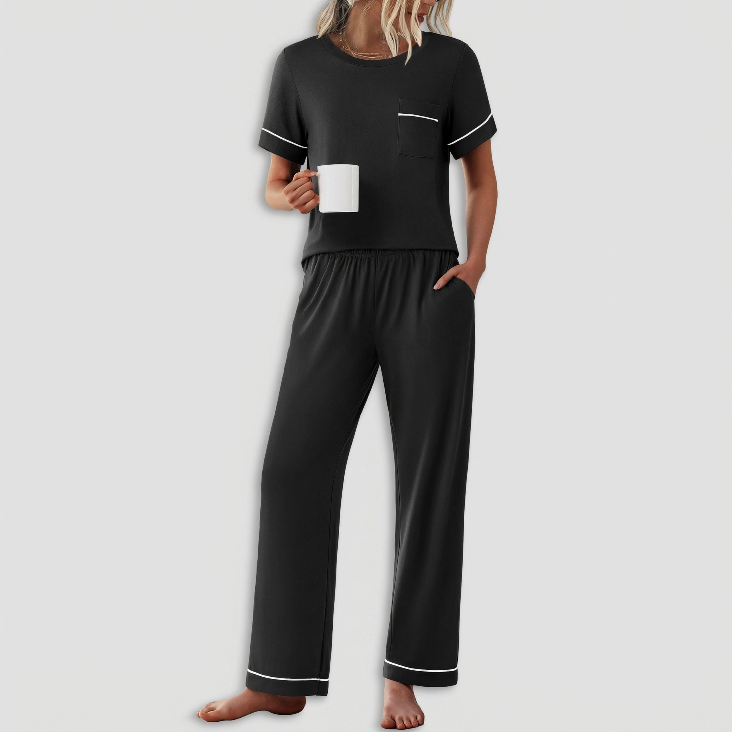 Ekouaer Womens Pajama Sets Short Sleeve Top and Pants 2 Piece Pjs Soft Sleepwear Comfy Lounge Set