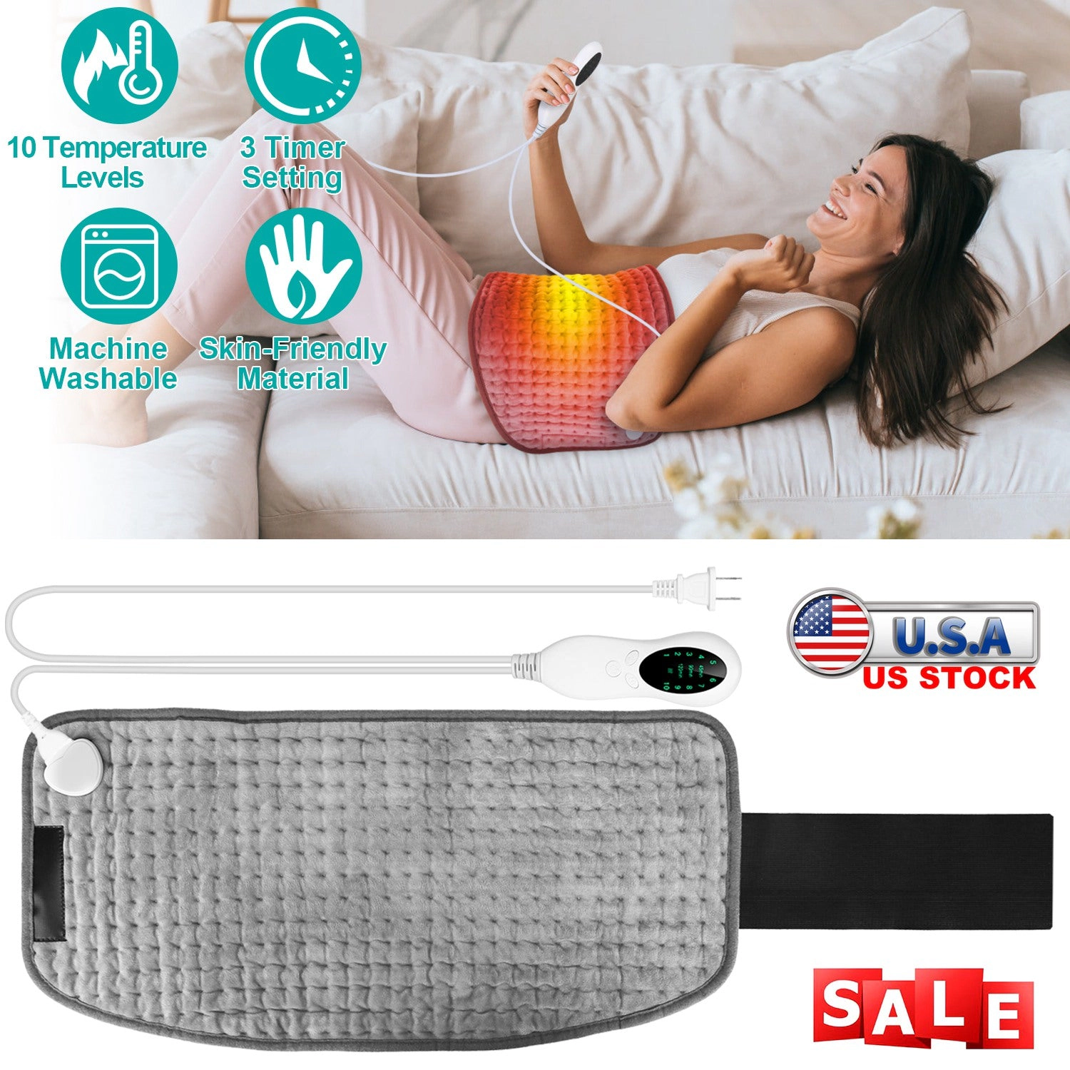 GBruno Soft Cotton Electric Heating Pad With Timer