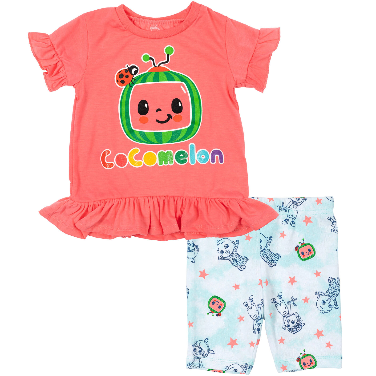 Cocomelon JJ Girls' 2-Piece Tee and Bike Shorts Set