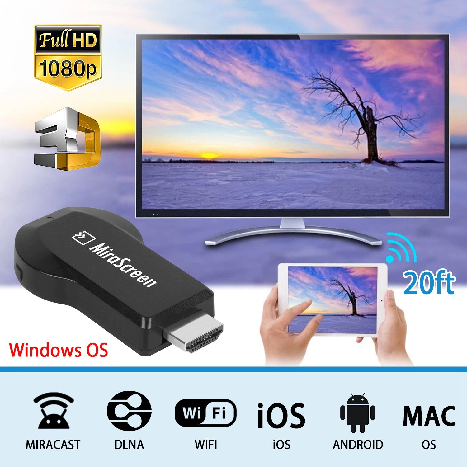 GBruno 1080P Wireless Display Adapter HDMI Dongle