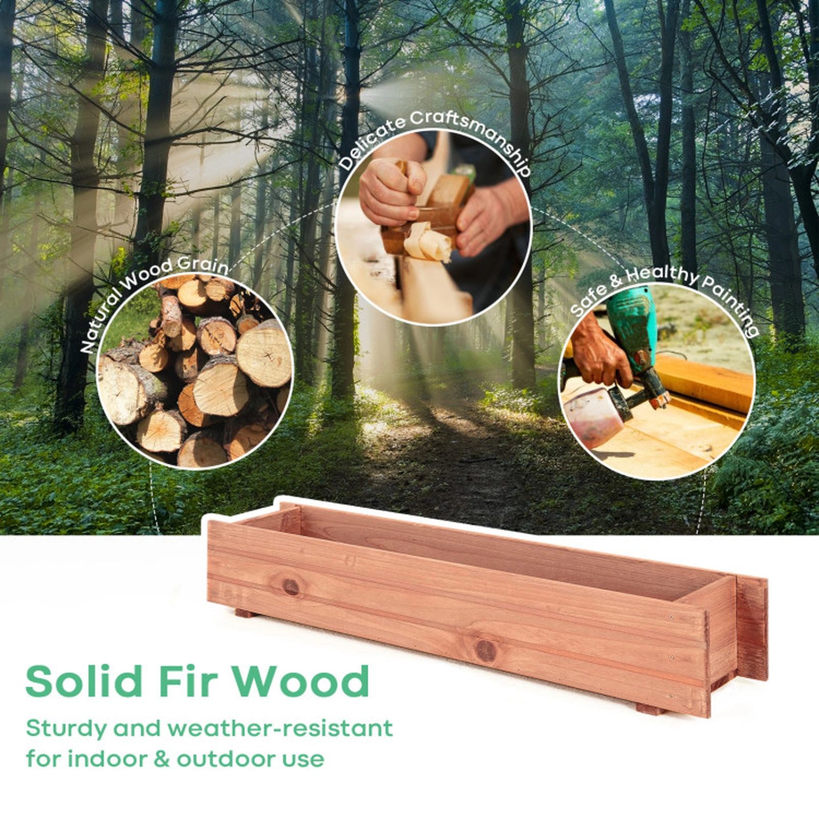 SUGIFT 36-in 22-lb Capacity Natural Fir Wood Window Box Planter with 2 Drainage Holes and No Assembly